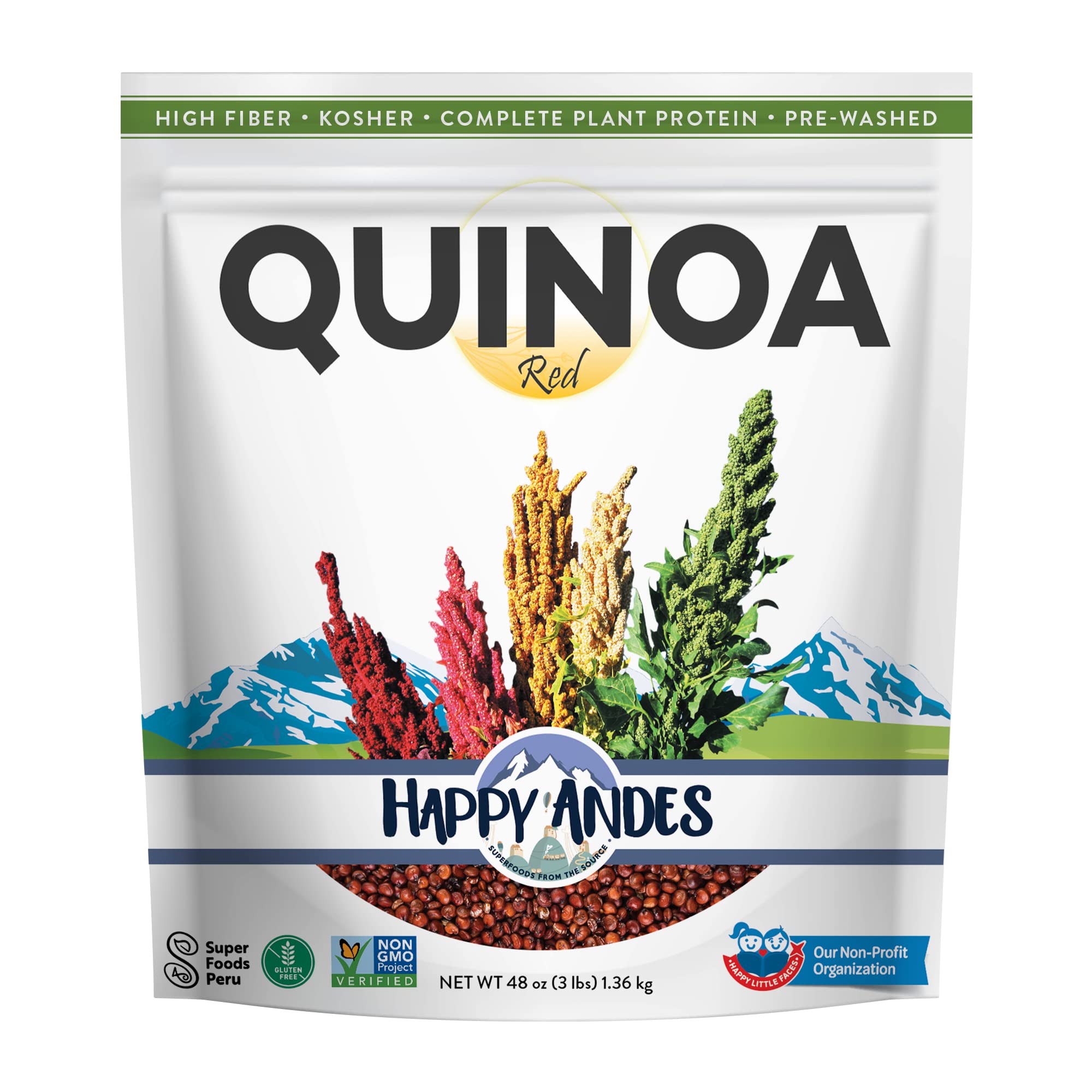 Organic Happy Andes Red Quinoa - Non-GMO, Gluten-Free Whole Grain Superfood | High in Protein & Vitamins | Perfect Rice Substitute for Healthy Meals, Salads & Meal Prep | Ready-to-Cook 3lb Bulk Pack for Oatmeal, Baking & Vegan Recipes