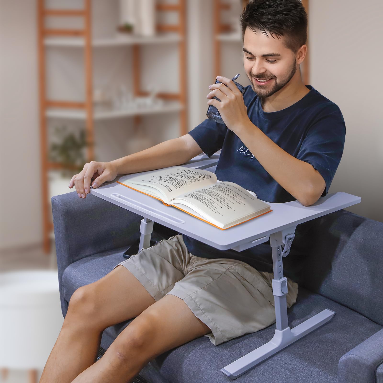 Adjustable Laptop Desk for Couch & Bed - Portable Hospital Bed Table with Drawer & Tablet Slot - Large Lap Desk Pillow for Reading, Writing, Gaming, Eating - Perfect for Home Office, Dorm Room & Hospital Use