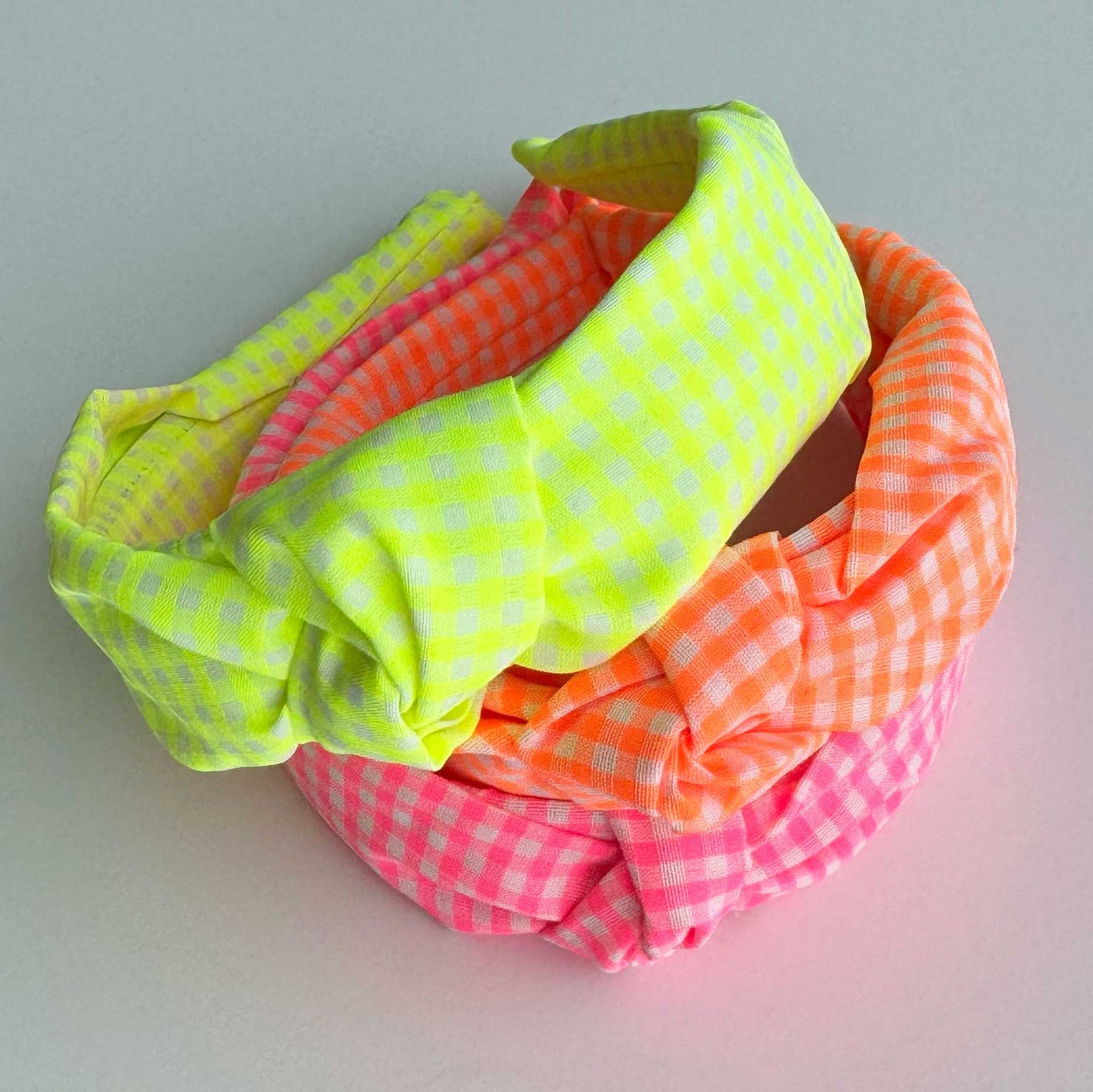 Orange Neon Gingham Knotted Headband for Women - Trendy Hair Accessory for Parties, Festivals & Everyday Fashion