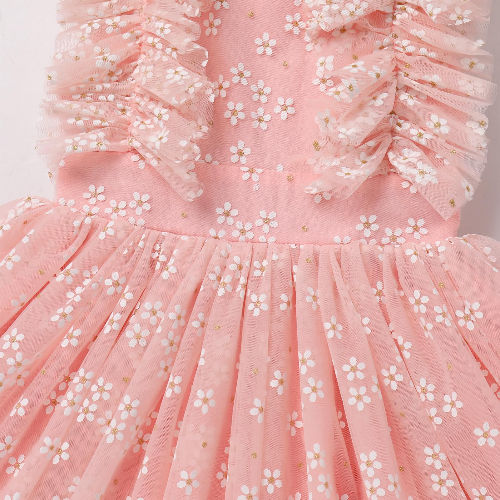 Butterfly Daisy Polka Dot Embroidered Princess Tulle Dress for Girls - Birthday Party, Wedding, Pageant & Evening Gown - Perfect for Special Occasions & Photo Shoots