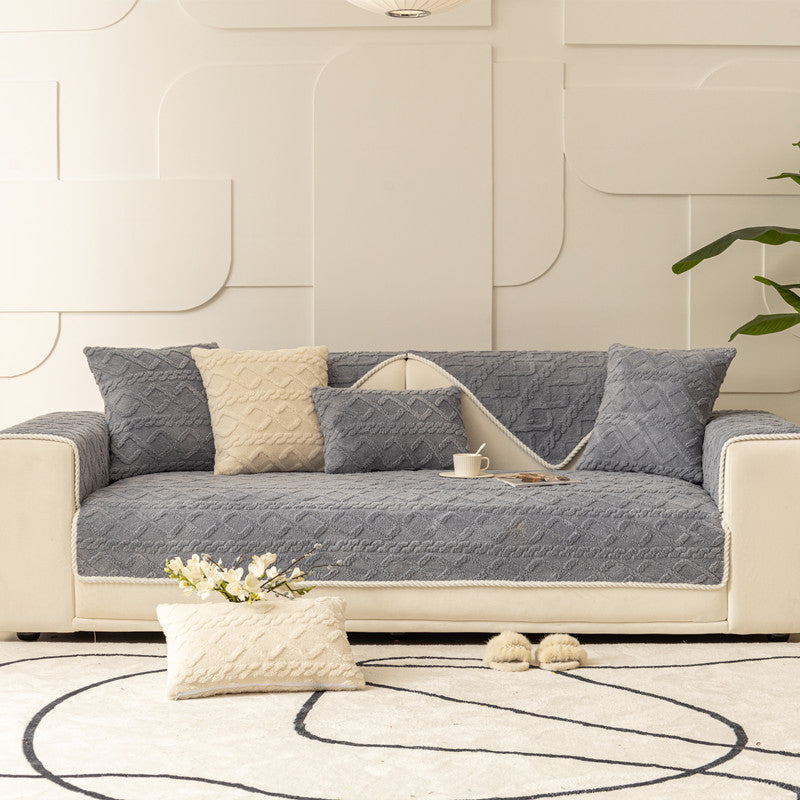 Luxury Velvet Geometric Sofa Slipcover - Soft Stretch Couch Cover for Modern Living Room Decor | Perfect for Sectional, Loveseat & Armchair Protection | Home, Apartment & Office Use