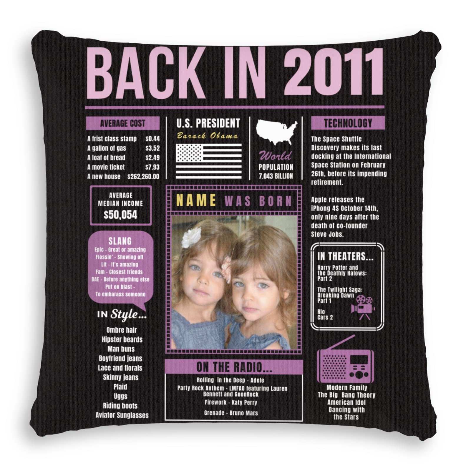 13th Birthday Decorations for Girls & Boys - Purple Custom Throw Pillow with Super Soft Cover (2011 Theme) | Perfect for Teen Birthday Parties, Sofa Decor & Unique Gifts for Men & Women