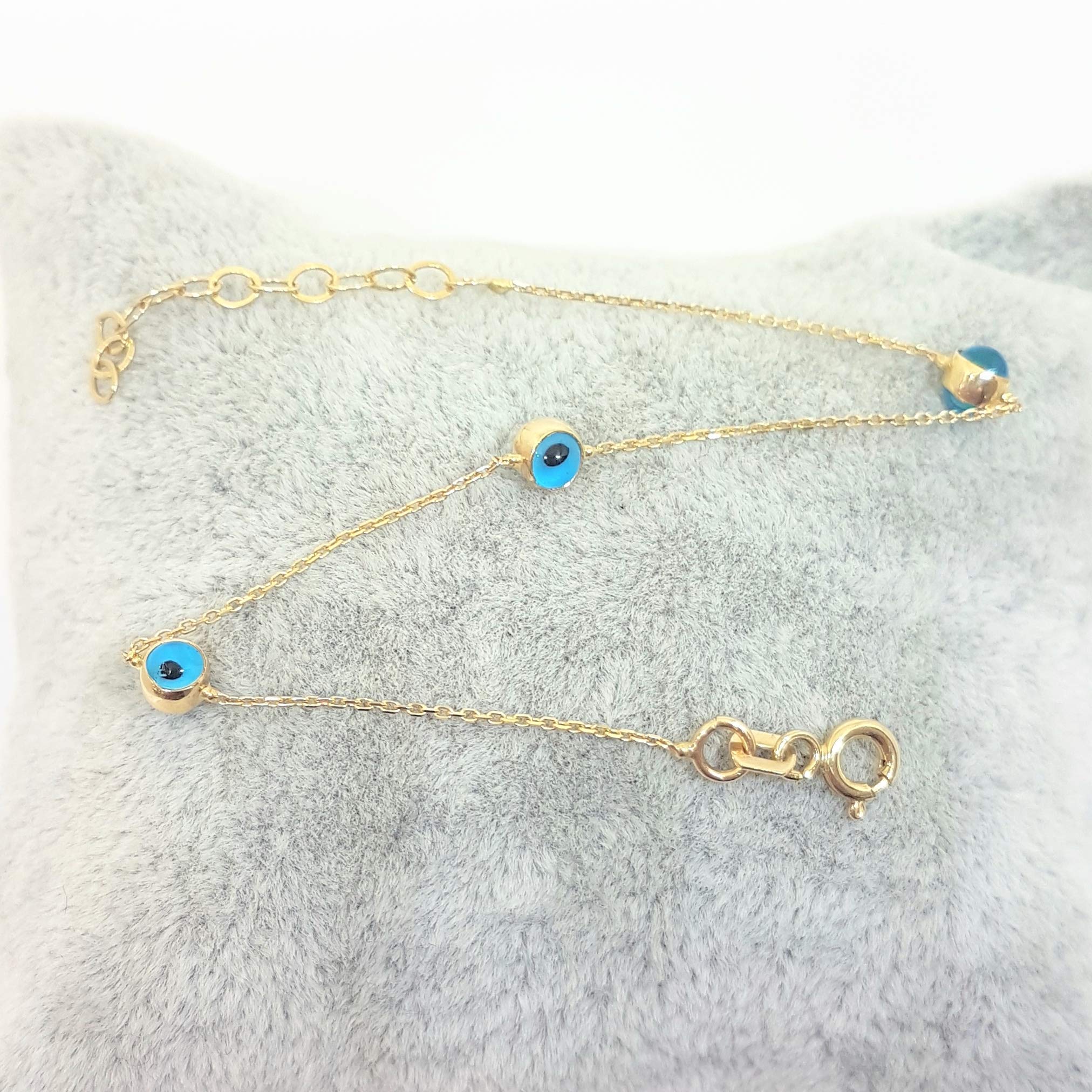 14K Solid Gold Two-Sided Evil Eye Bracelet for Kids & Teens | Dainty Turkish Evil Eye Protection Jewelry for Girls, Birthday Gifts | Spiritual Protection, Everyday Wear, Party Accessory