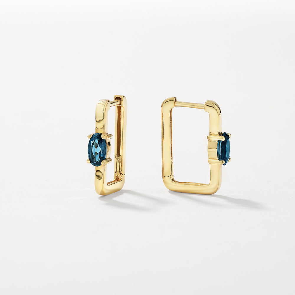 Blue Topaz Gold Paperclip Hoop Earrings for Women - Elegant Dainty Everyday Jewelry for Work, Date Night & Special Occasions