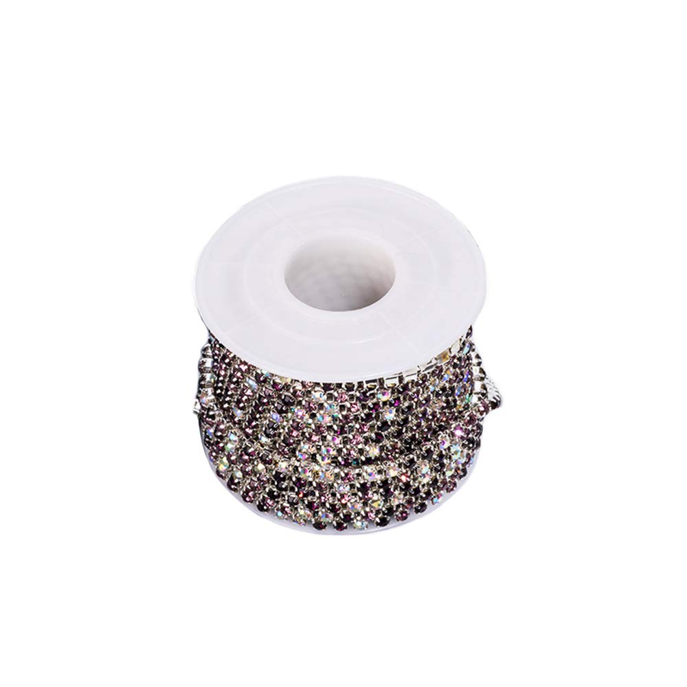3mm Mixed Color Rhinestone Chain - Silver Plated 10 Yards for DIY Jewelry Making, Wedding Decor, Sewing Crafts & Party Supplies | Perfect for Bridal Accessories, Costume Design, and Handmade Gifts