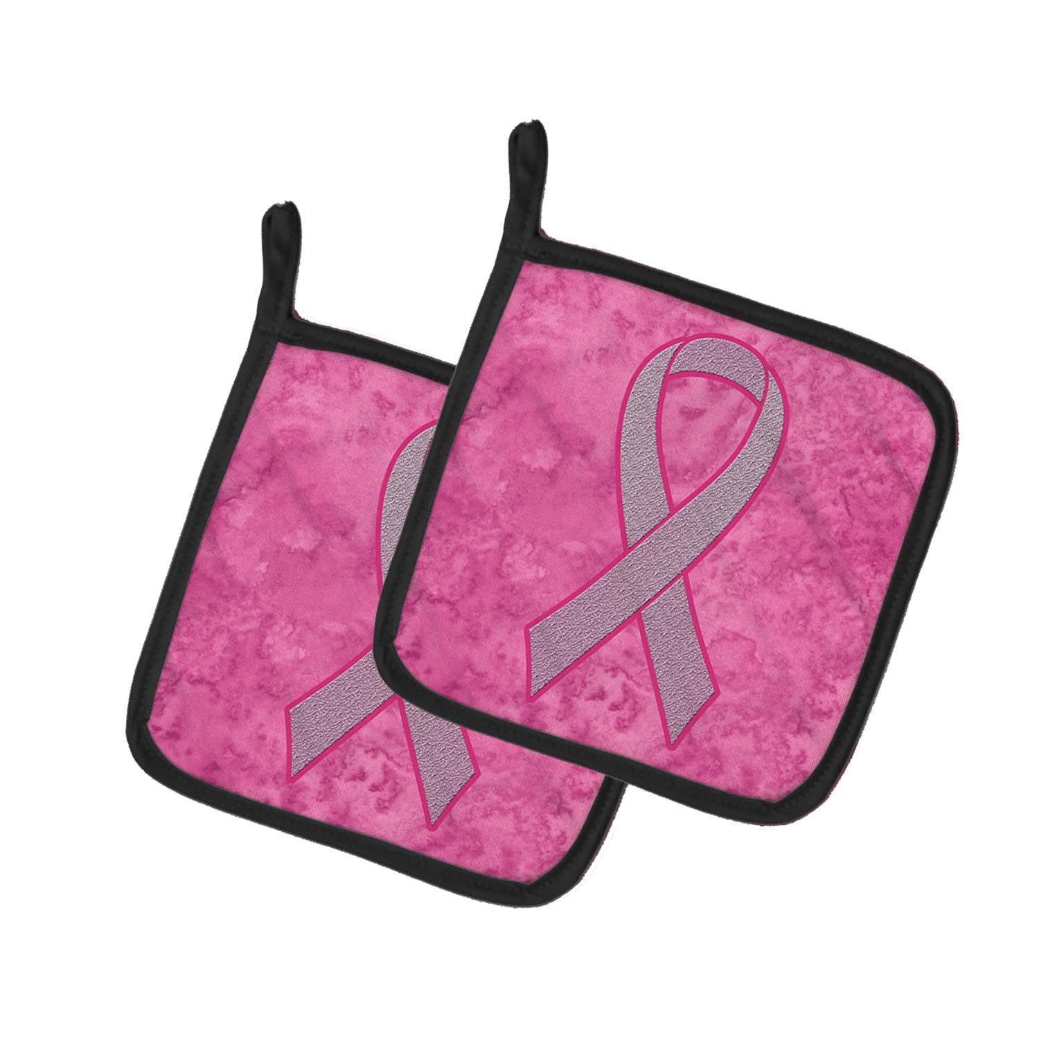 Breast Cancer Awareness Pink Ribbon Pot Holders Set - Heat Resistant Oven Mitts for Cooking, Baking & BBQ (7.5