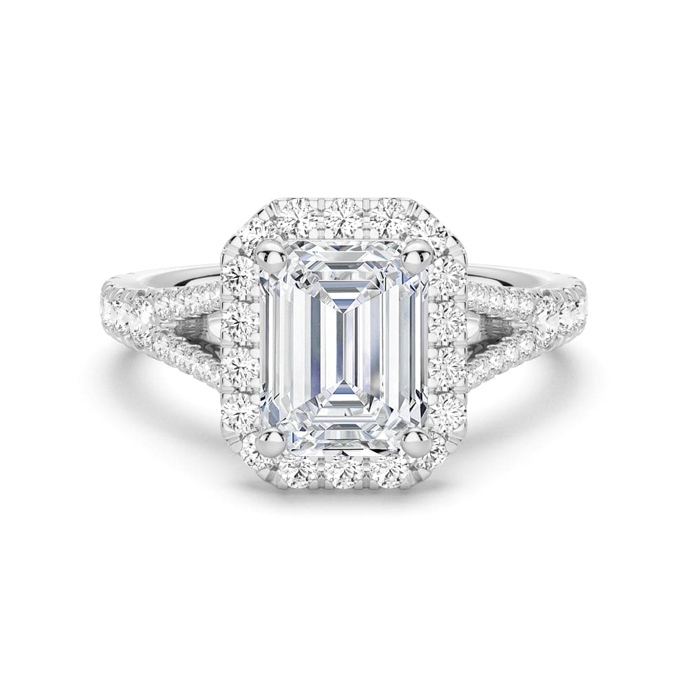 Emerald Cut Split Shank Moissanite Halo Engagement Ring for Women - 1.5ct Wedding Ring, Vintage Inspired Bridal Jewelry Gift for Fiancee (Perfect for Proposals, Anniversaries & Special Occasions)