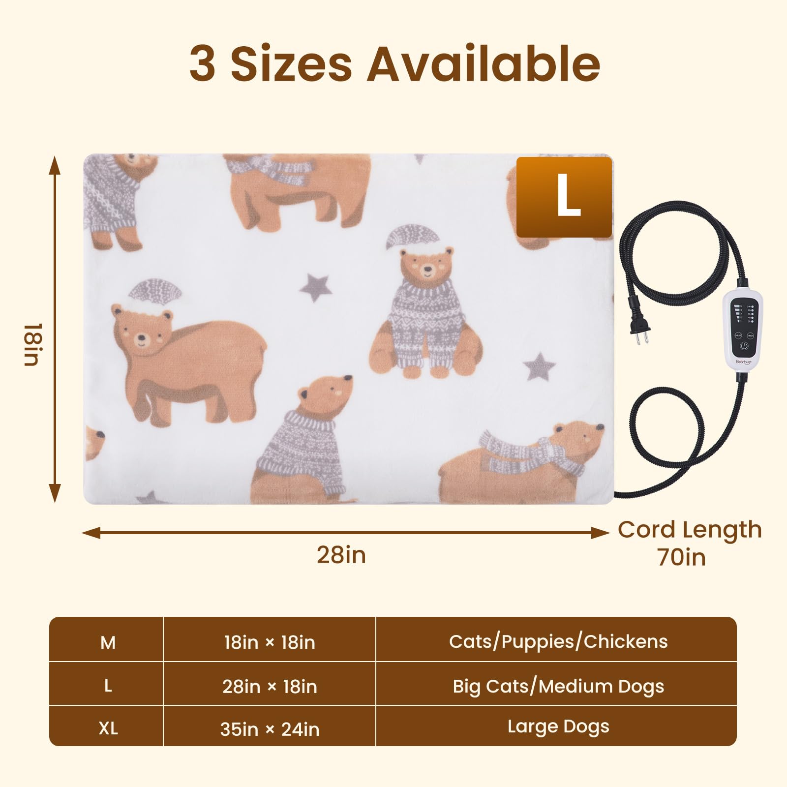 Heated Cat Bed & Dog Heating Pad 28x18