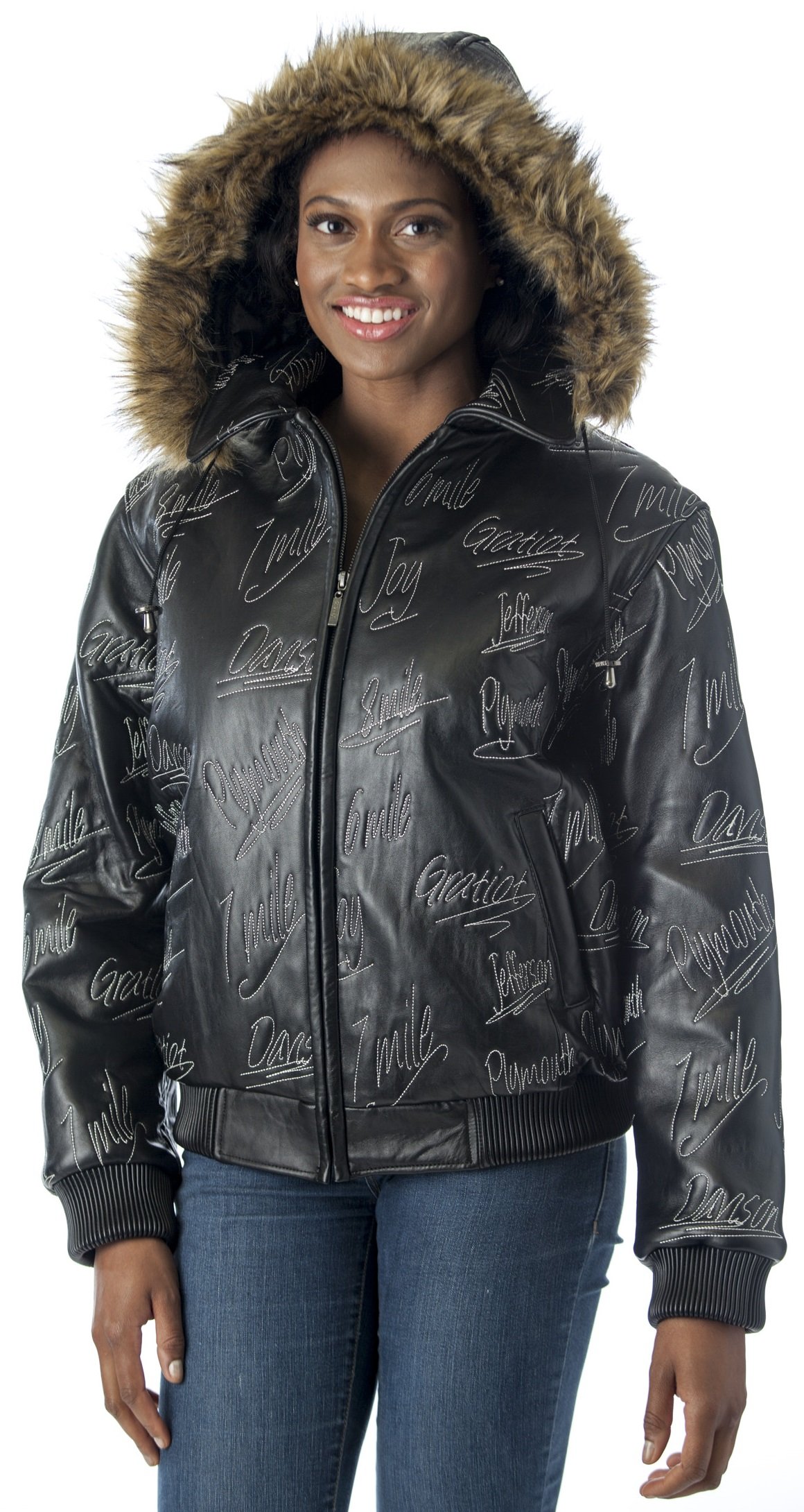 REED Women's Detroit Streets Leather Bomber Jacket with Removable Hood - Stylish Winter Coat for Casual Outings & Motorcycle Riding