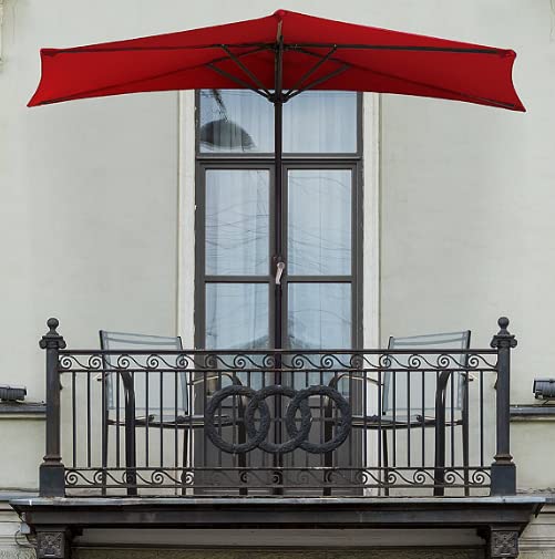 WO Home Furniture 9 FT Half Outdoor Market Patio Umbrella with Weighted Base Kit - Perfect for Backyard, Poolside, Restaurant & Outdoor Dining Areas