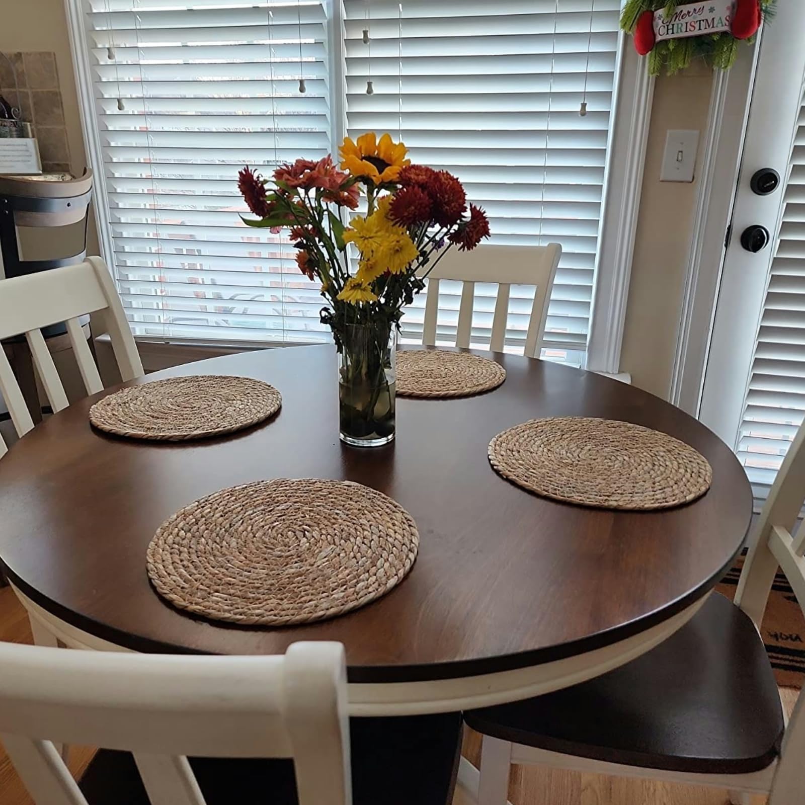 Boho Rattan Placemats Set of 4 - 12 Inch Round Woven Table Mats for Dinner Plates, Natural Hand-Woven Chargers, Farmhouse & Wicker Dining Table Decor - Perfect for Boho, Rustic & Farmhouse Style Home Decor, Dinner Parties & Everyday Use