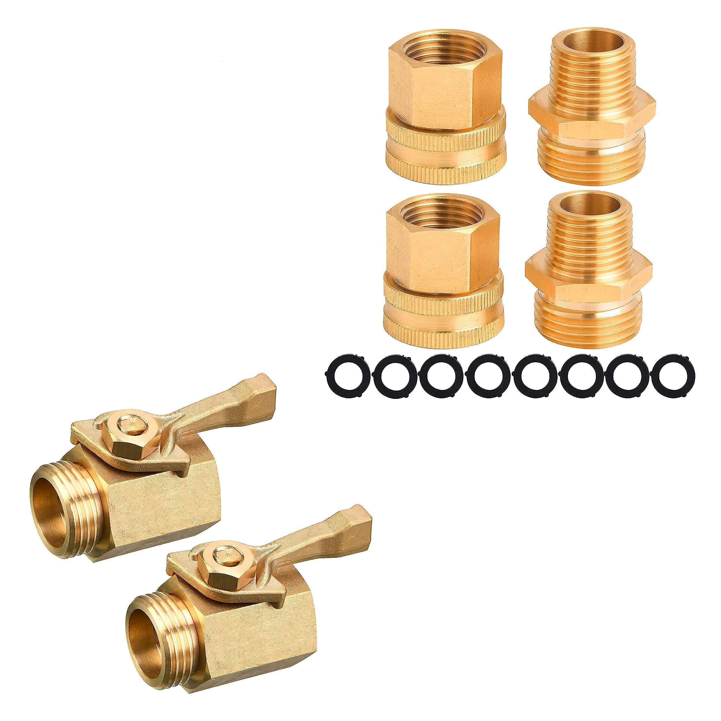 Heavy Duty Brass Garden Hose Shut Off Valve with 10 Washers - Leak-Proof Water Flow Control for Lawn, Garden & Outdoor Use