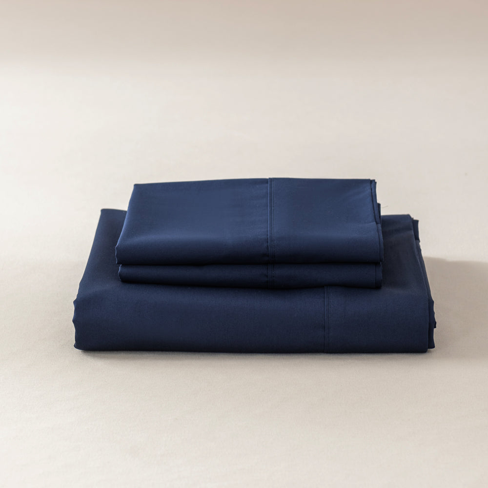 Premium 400 Thread Count Casey Cotton Sheet Set - Navy Blue King Size (60cm) for Luxurious Comfort & Breathable Sleep - Perfect for Master Bedrooms, Guest Rooms & Hotels