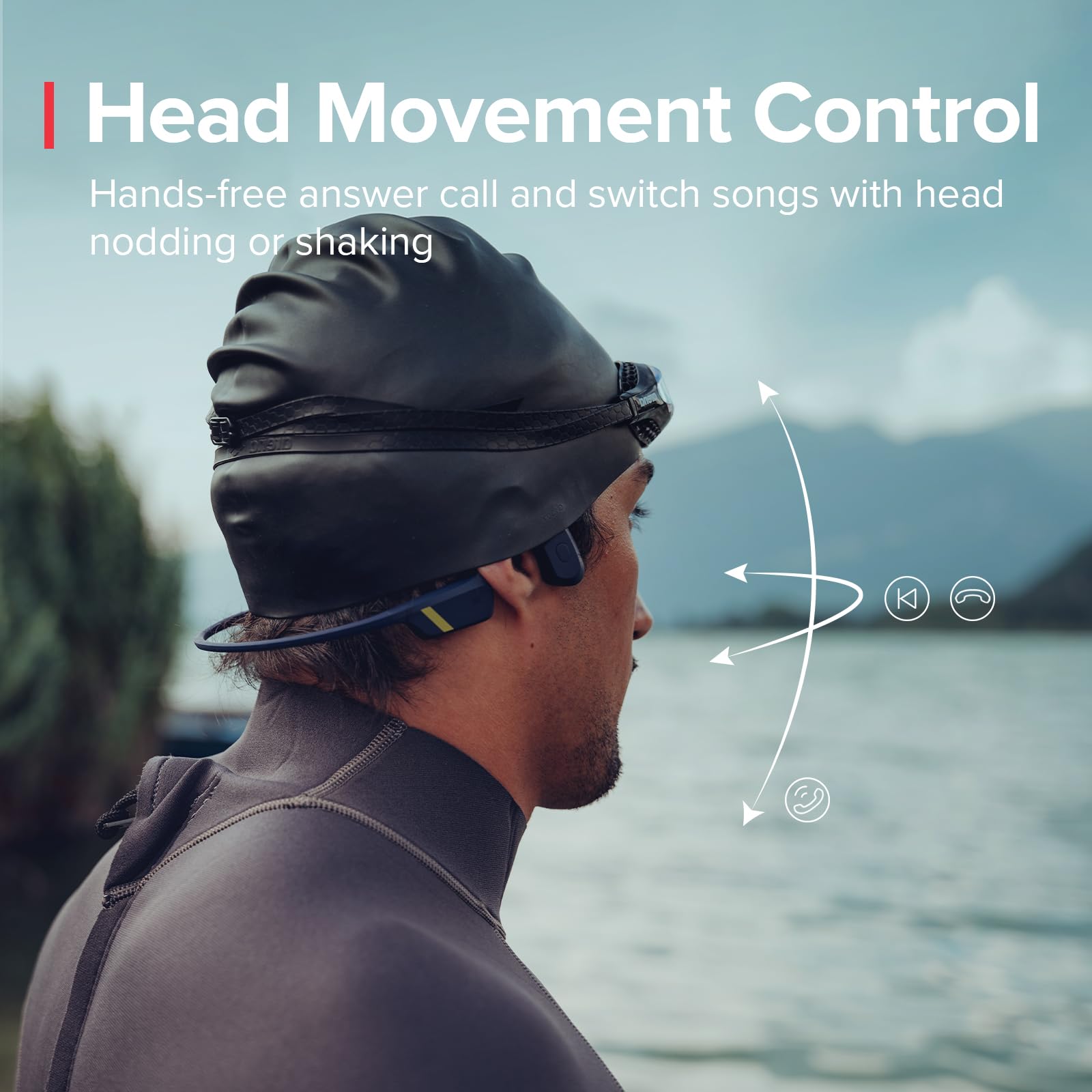SUUNTO Aqua Open-Ear Bluetooth Swimming Headphones - 32GB MP3 Bone Conduction Headset for Running, Cycling & Workouts - IP68 Waterproof, 30H Playtime with Power Bank, Head Movement Control & Dual Mic - Perfect for Swimming, Jogging & Outdoor Sports (Lime Blue)