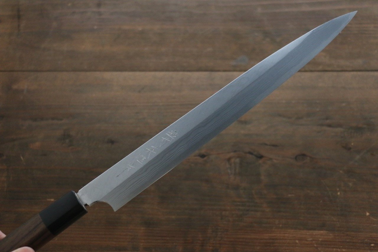Premium Hideo Kitaoka Blue Steel No.2 Damascus Yanagiba Sushi Knife 270mm with Exquisite Shitan Handle - Perfect for Sushi Chefs & Japanese Cuisine Preparation