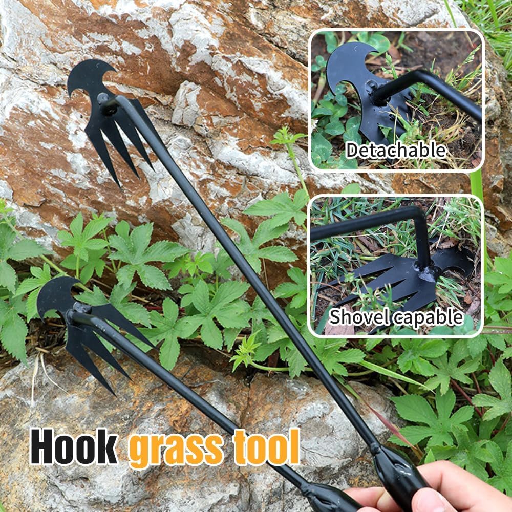 2024 Upgraded 20-Inch Stainless Steel Weed Puller Tool - 4 Teeth Dual Purpose Manual Weeder for Garden, Lawn & Flower Beds - Durable Hand Weeding Tool for Efficient Weed Removal - Perfect for Home Gardening, Landscaping & Yard Maintenance