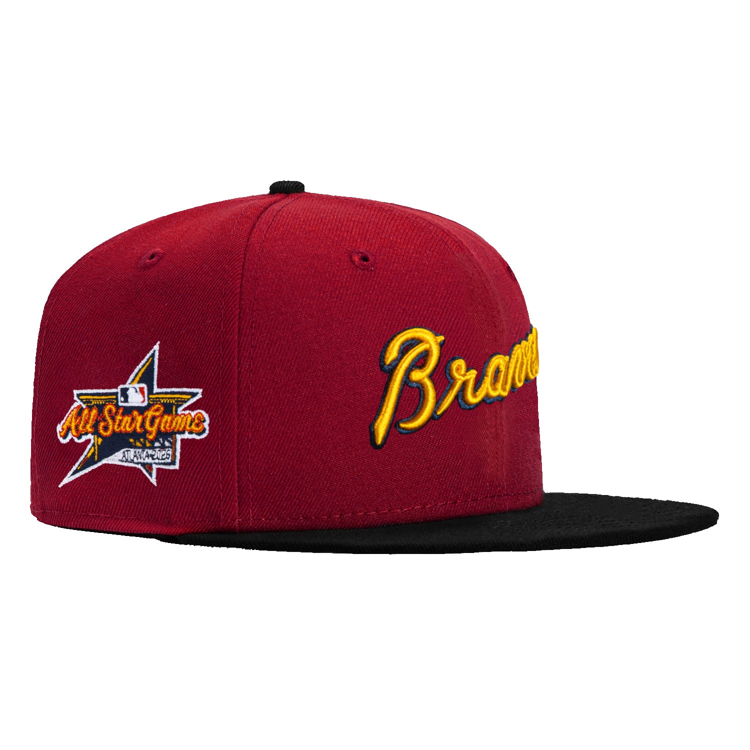 New Era 59Fifty Atlanta Braves 2025 All Star Game Patch Script Hat - Official MLB Baseball Cap for Men & Women - Stylish Brick & Black Design - Perfect for Sports Fans, Game Day & Casual Wear