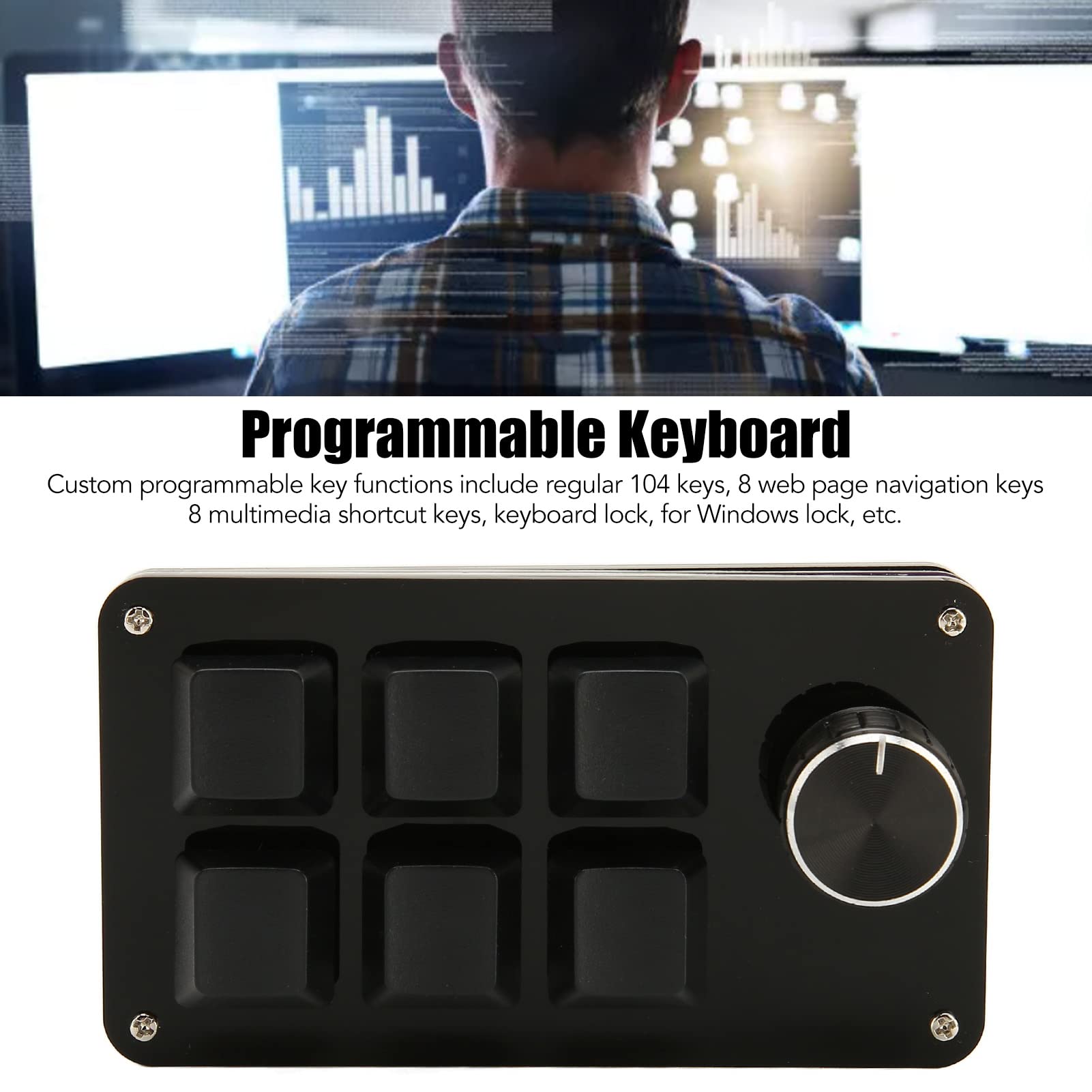 Programmable 6-Key Mini Keypad with Knob & Macro Keys - USB Mechanical Keyboard for Gaming & Office - Perfect for Shortcuts, Editing & Stream Controls