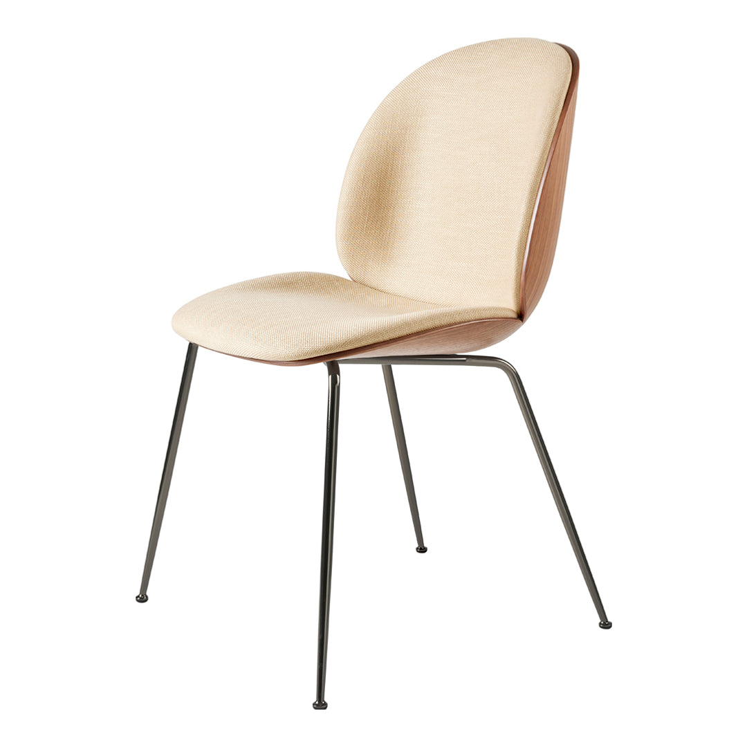 Modern Beetle Dining Chair with Upholstered Front & 3D Veneer Shell - Conical Base for Kitchen, Dining Room, or Office - Comfortable Seating Solution for Home & Commercial Spaces