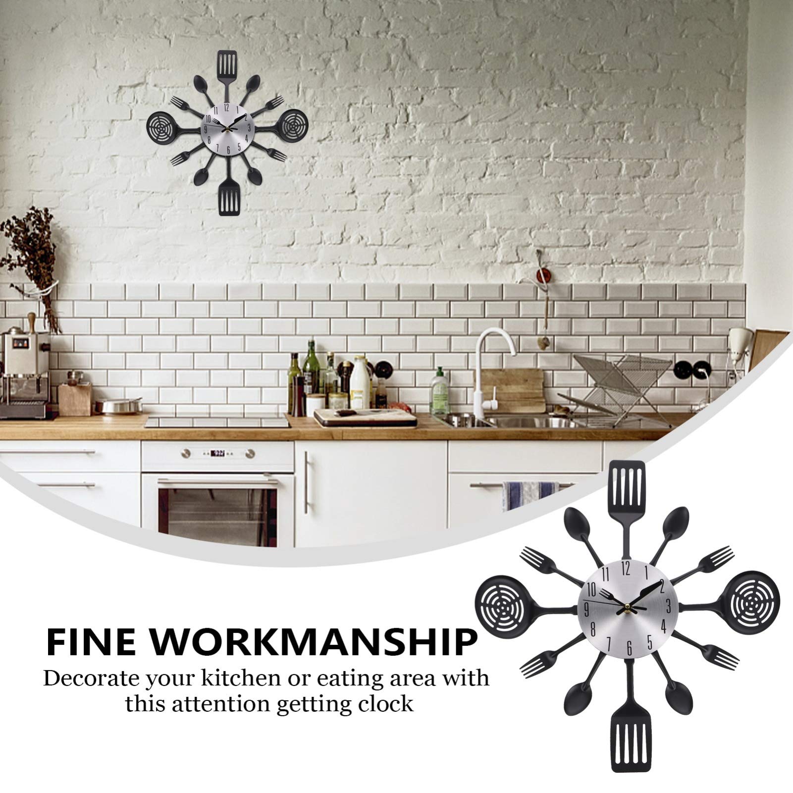 Rustic 3D Removable Kitchen Wall Clock with Forks and Spoons - Unique Cutlery Design for Home & Room Decoration - Perfect for Farmhouse, Dining Room, or Kitchen Wall Decor