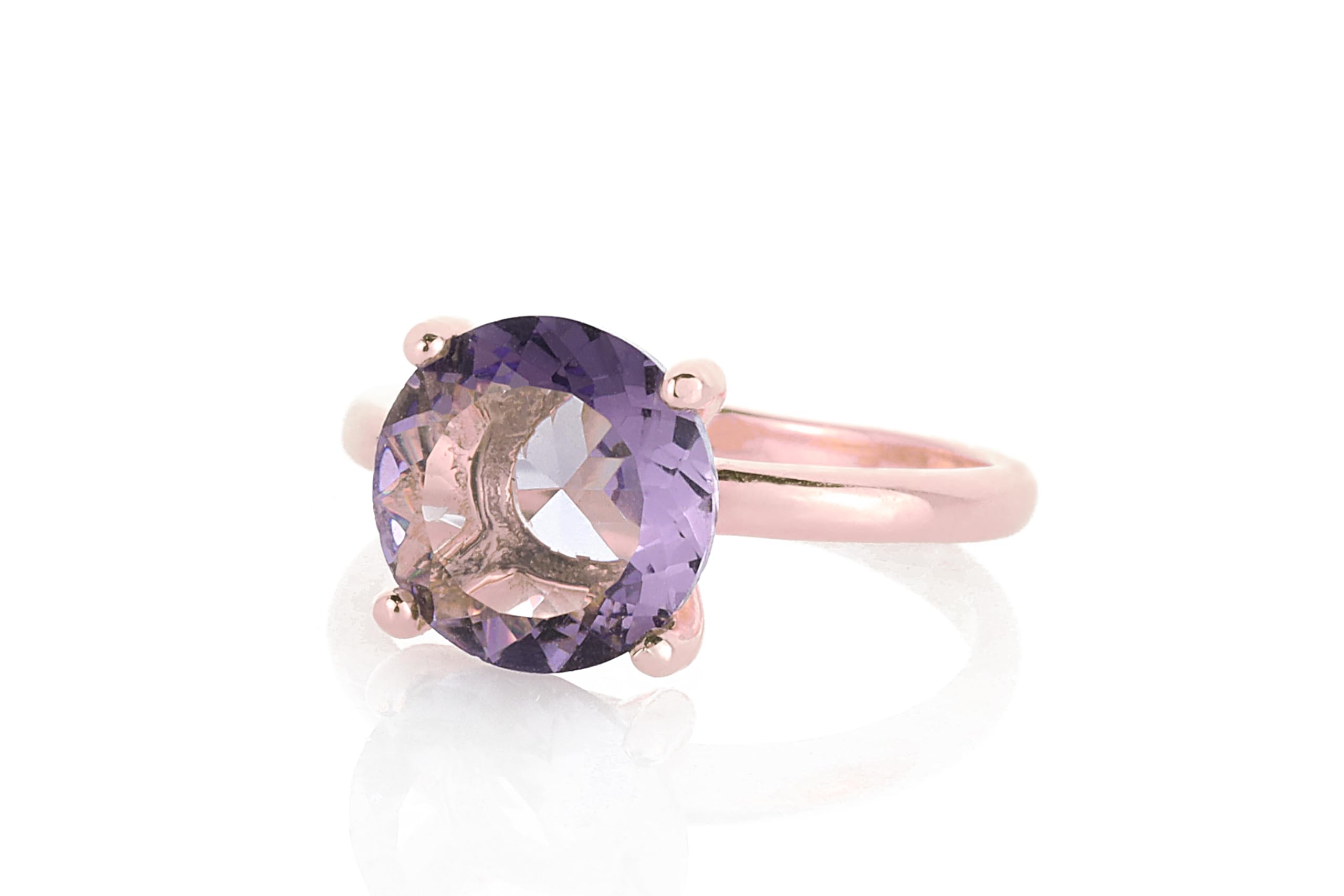 14K Rose Gold Amethyst Ring for Women - February Birthstone Jewelry with Prong Setting - Elegant Engagement & Promise Ring - Perfect for Valentine's Day, Anniversary & Special Occasions