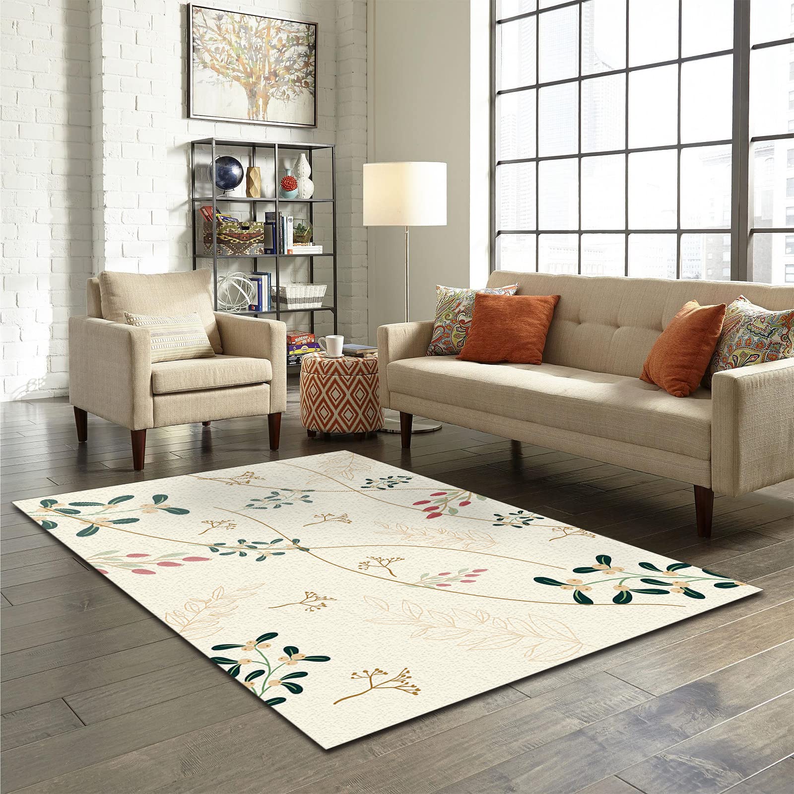 Modern Floral Area Rug - Non-Slip Foldable 5x8ft Decorative Carpet for Living Room, Bedroom & Dining Room | Soft Floor Protection & Stylish Home Decor