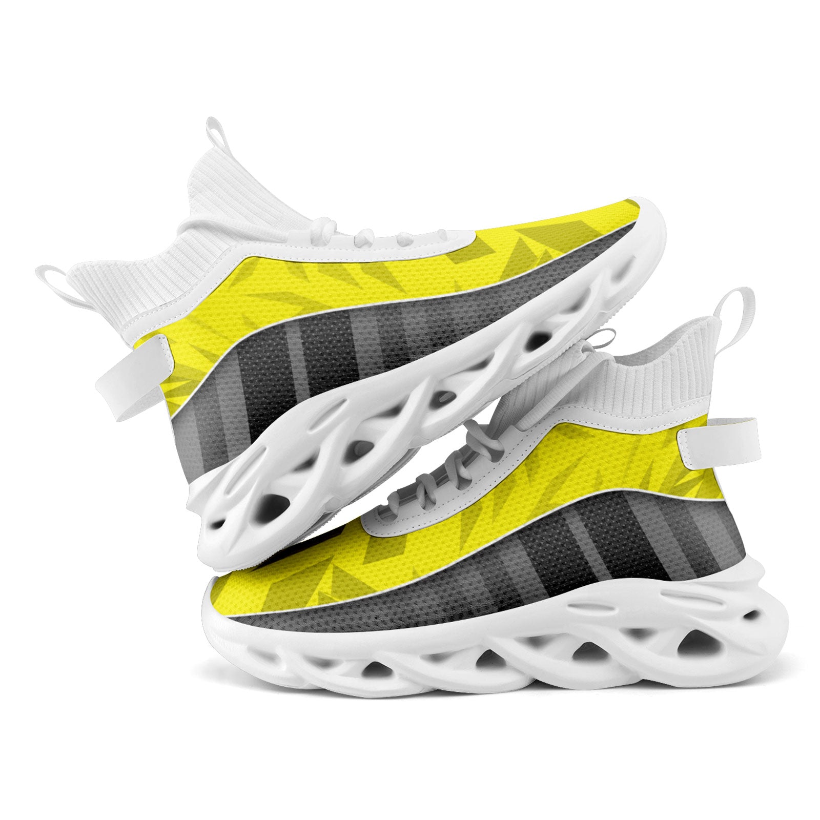 Custom Gray & Yellow Maxsoul Personalized Sneakers for Men & Women - Breathable Comfortable Walking Shoes FN029A D020158 Size 9 - Perfect for Gym, Running, Casual Wear & Street Fashion