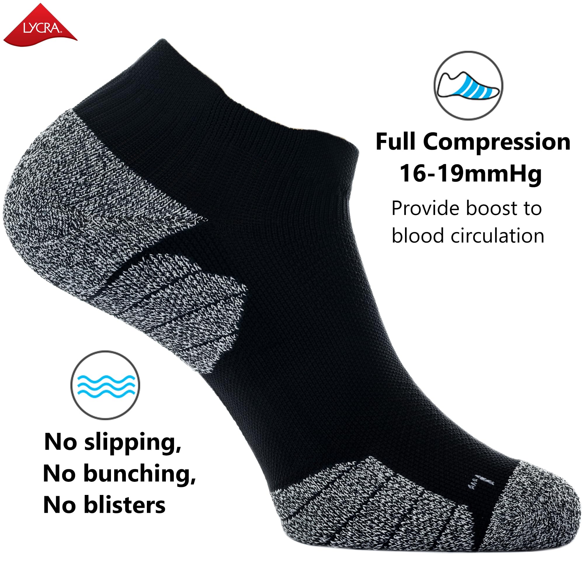 CWVLC Unisex Cushioned Compression Athletic Ankle Socks 6-Pack - Breathable Workout Socks for Running, Gym & Sports Performance