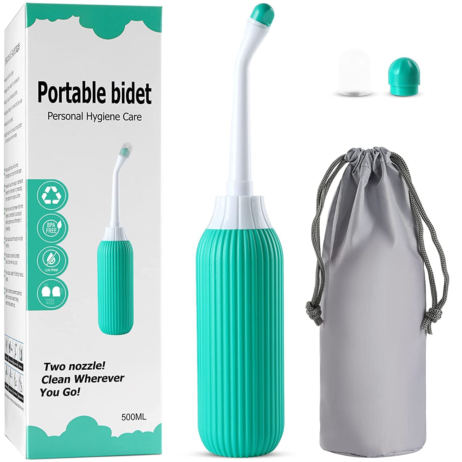 Postpartum Peri Bottle 17oz - Portable Bidet with Silicone Nozzles for Feminine Care & Travel