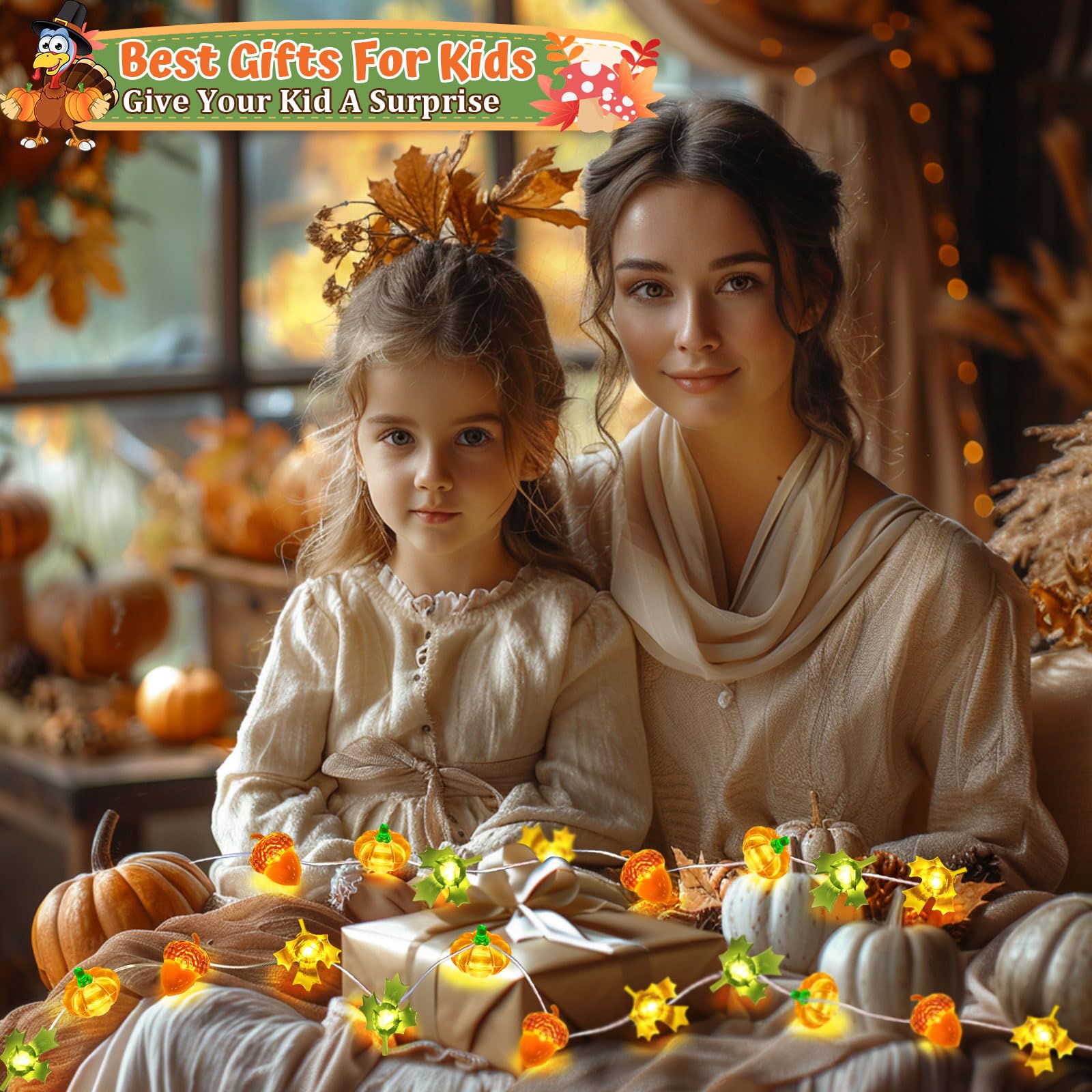 30 LED Pumpkin Maple Leaf Fairy String Lights - 10ft Battery Operated Autumn Decor for Indoor/Outdoor - Fall Harvest Table, Halloween & Thanksgiving Party Decorations - Perfect for Home, Garden, and Seasonal Celebrations
