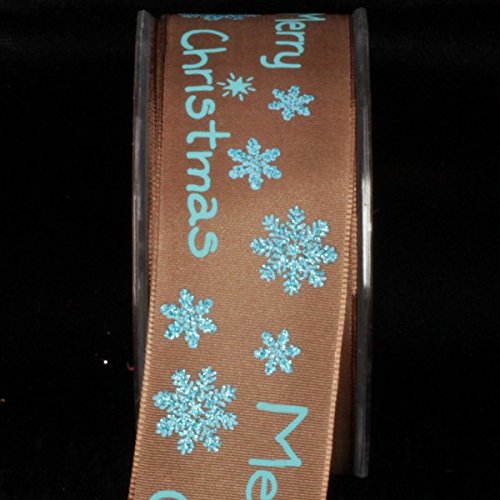 Festive Brown and Blue Merry Snowflake Wired Craft Ribbon - 1.5 Inch x 27 Yards for Holiday Gift Wrapping, Christmas Tree Decorations, and DIY Craft Projects