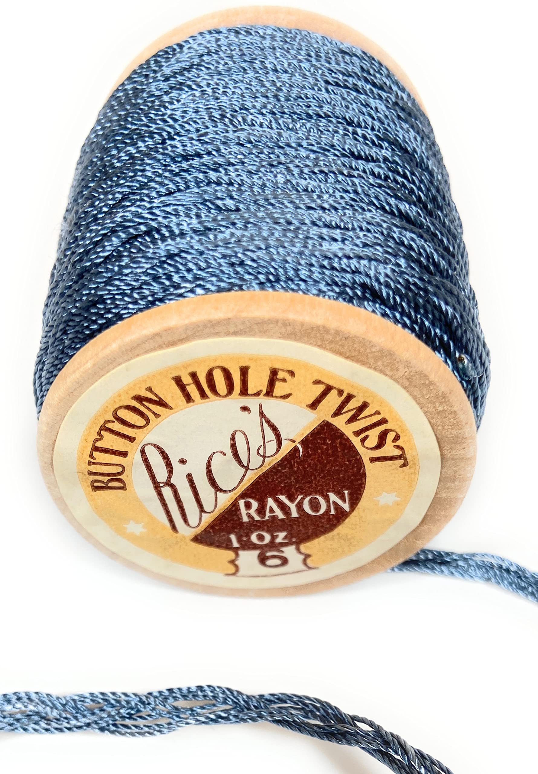 Vintage 1920's Rayon Twist Thread - Rice Button Hole Twist #6 French Blue Color 603 - 8 Cord Full 160 Yard Spool - Assorted Colors for Sewing, Embroidery & Costume Making - Perfect for Historical Reenactments, Vintage Fashion & DIY Craft Projects