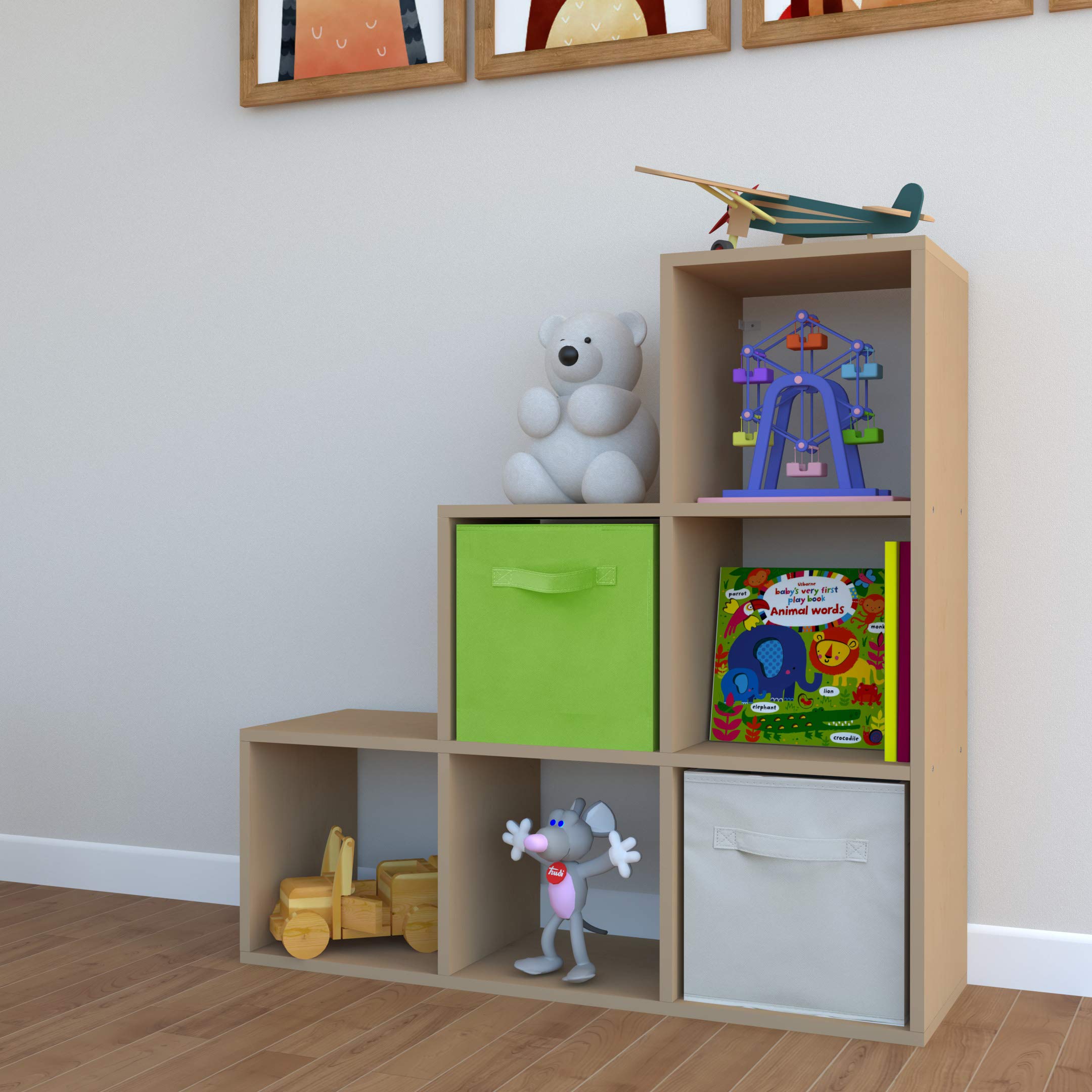 LETMOBEL 6-Cube Stair-Step Storage Shelf Organizer - DIY Bookcase, Closet & Home Office Organizer - Maple Wood Cube Shelf for Bedroom, Living Room & Workspace - Perfect for Books, Toys, Decor & Office Supplies Storage