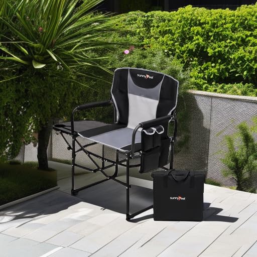 **SUNNYFEEL Heavy Duty Oversized Camping Director's Chair with Side Table & Pocket - Portable Folding Chair for Beach, Fishing, Picnic, Lawn, Concert & Outdoor Adventures**    *Perfect for Relaxing at the Beach, Camping Trips, Backyard BBQs, and Outdoor Events*