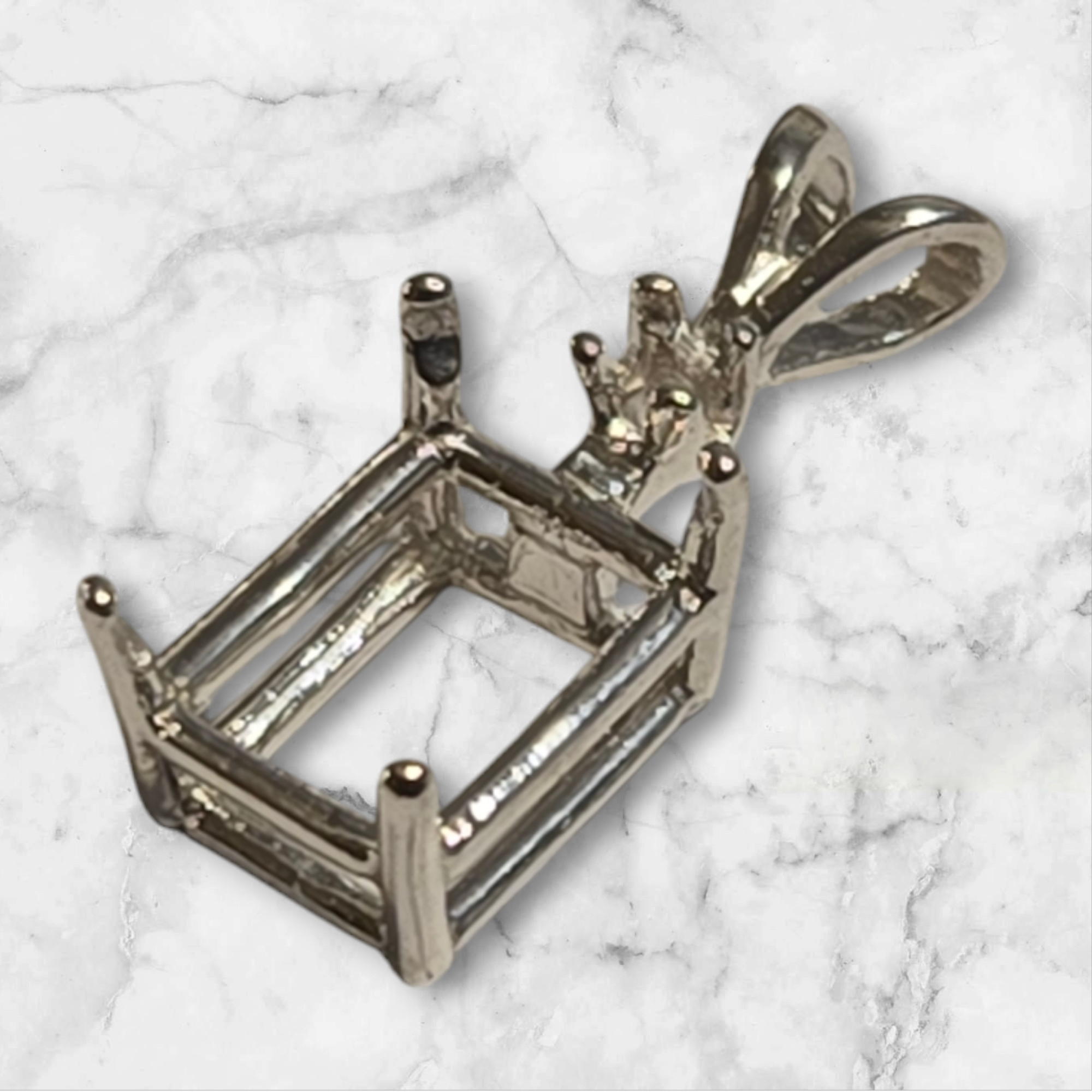 6x4mm 22x16mm Emerald Cut Sterling Silver or 14K White/Yellow Gold Pendant Setting with Accent Stones - Handcrafted in USA | Perfect for Necklaces, Jewelry Making & Gift Giving