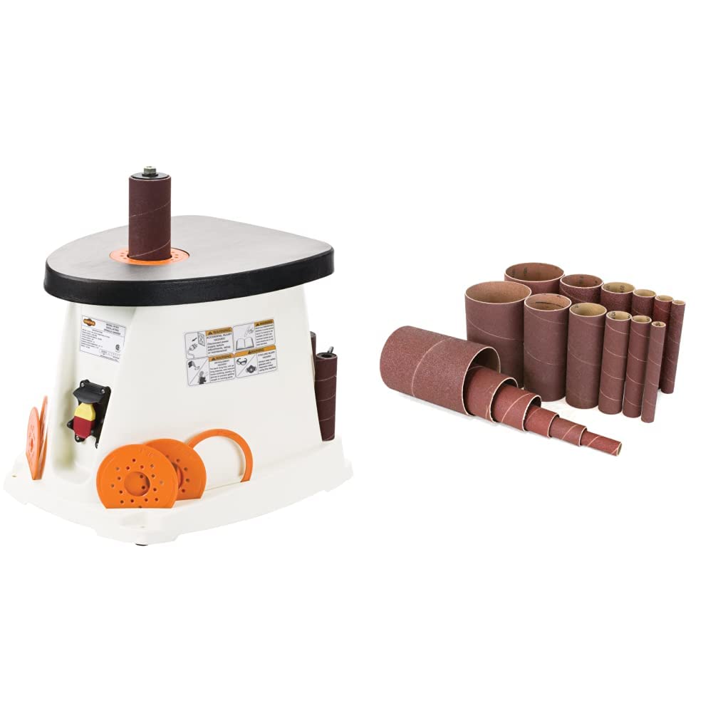 Shop Fox Oscillating Spindle Sander with 6 Assorted Grit Sanding Sleeves - Woodworking Power Tool for Smoothing Curves & Contours - Perfect for DIY Projects, Furniture Making & Crafting