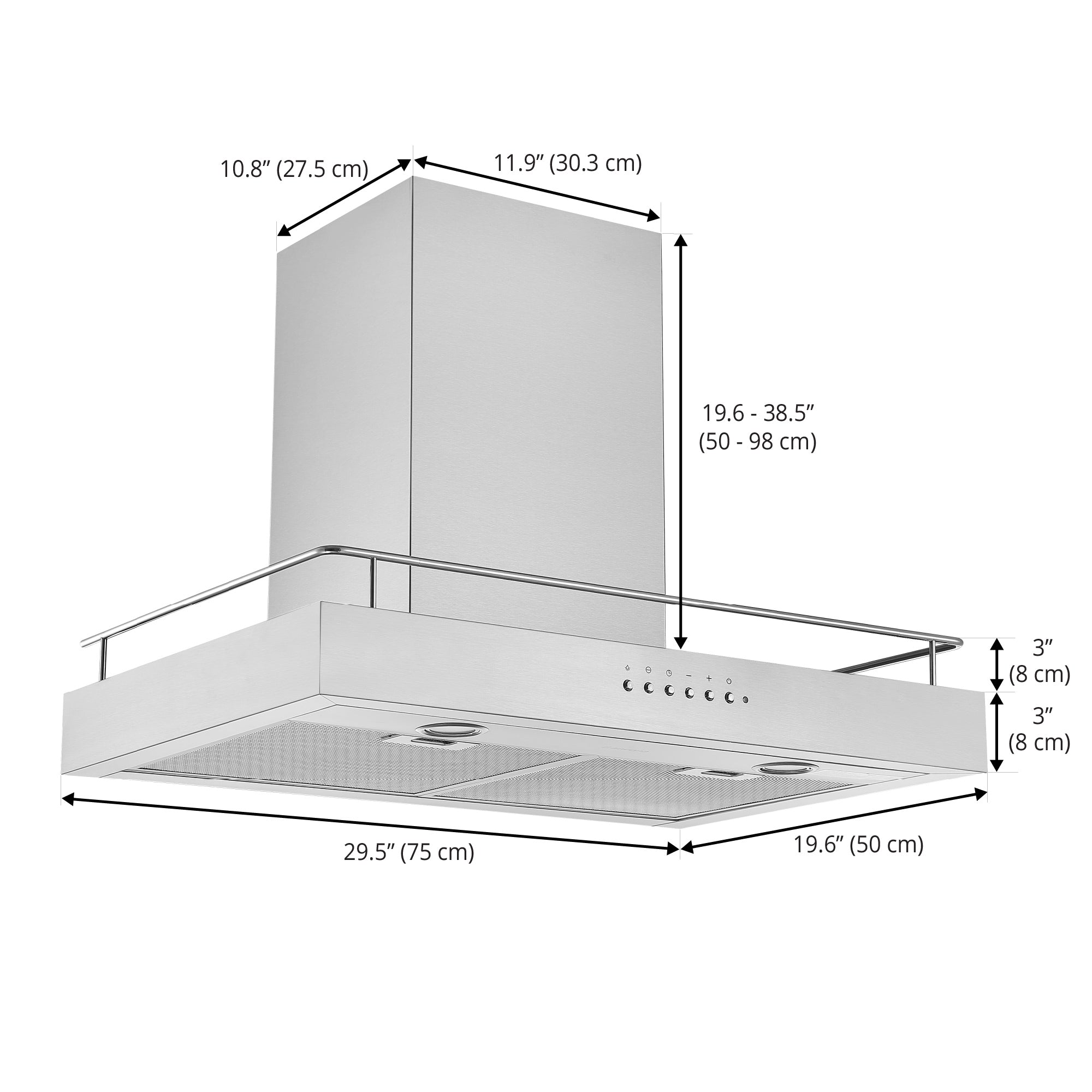 Ancona 30-inch 450 CFM Stainless Steel Convertible Wall Mount Range Hood with Auto Night Light & Built-in Shelf - Perfect for Kitchen Ventilation & Modern Home Decor