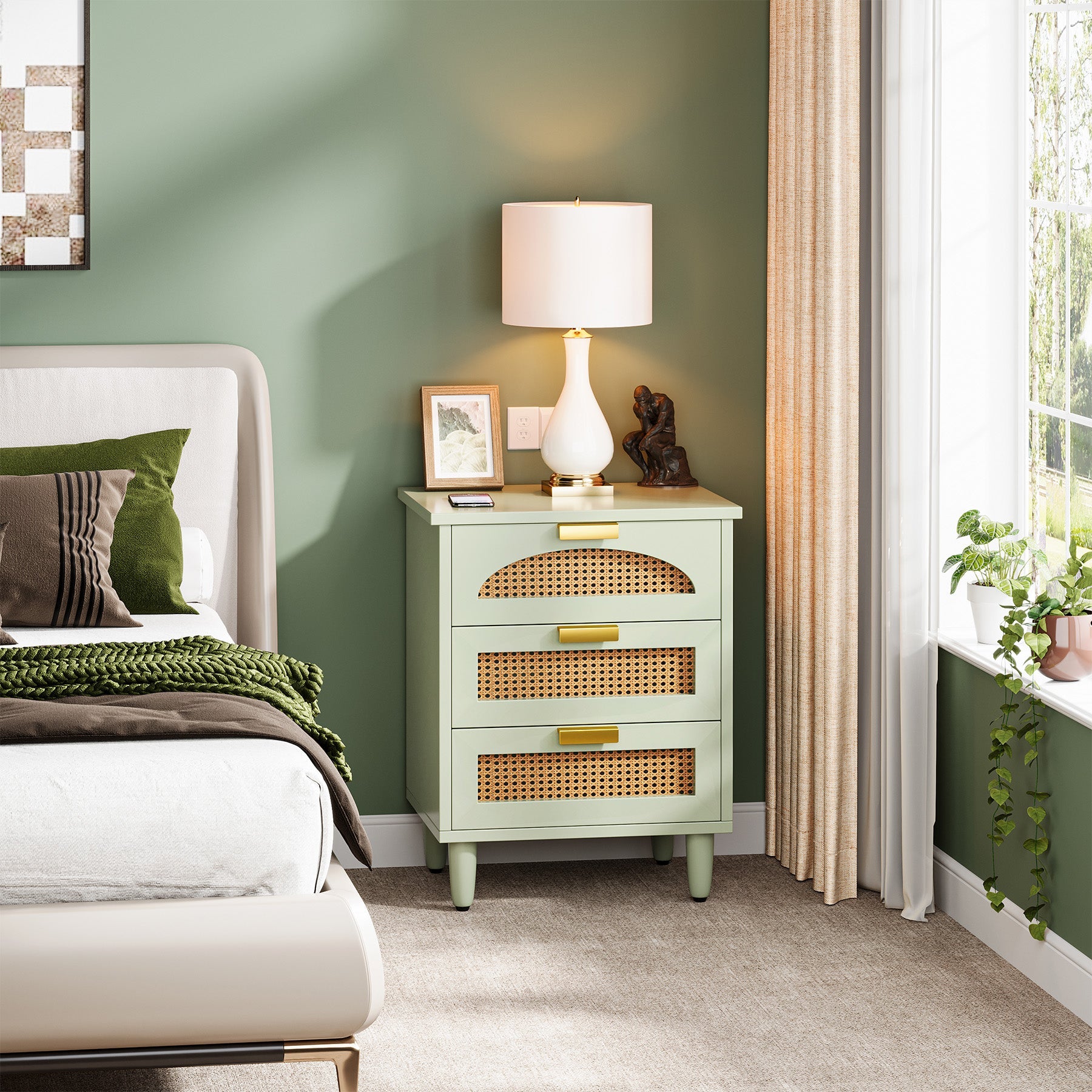 20 Inch Wood Night Stand with 3 Drawers - Bedside Table Storage Cabinet for Bedroom, Living Room & Office Organization