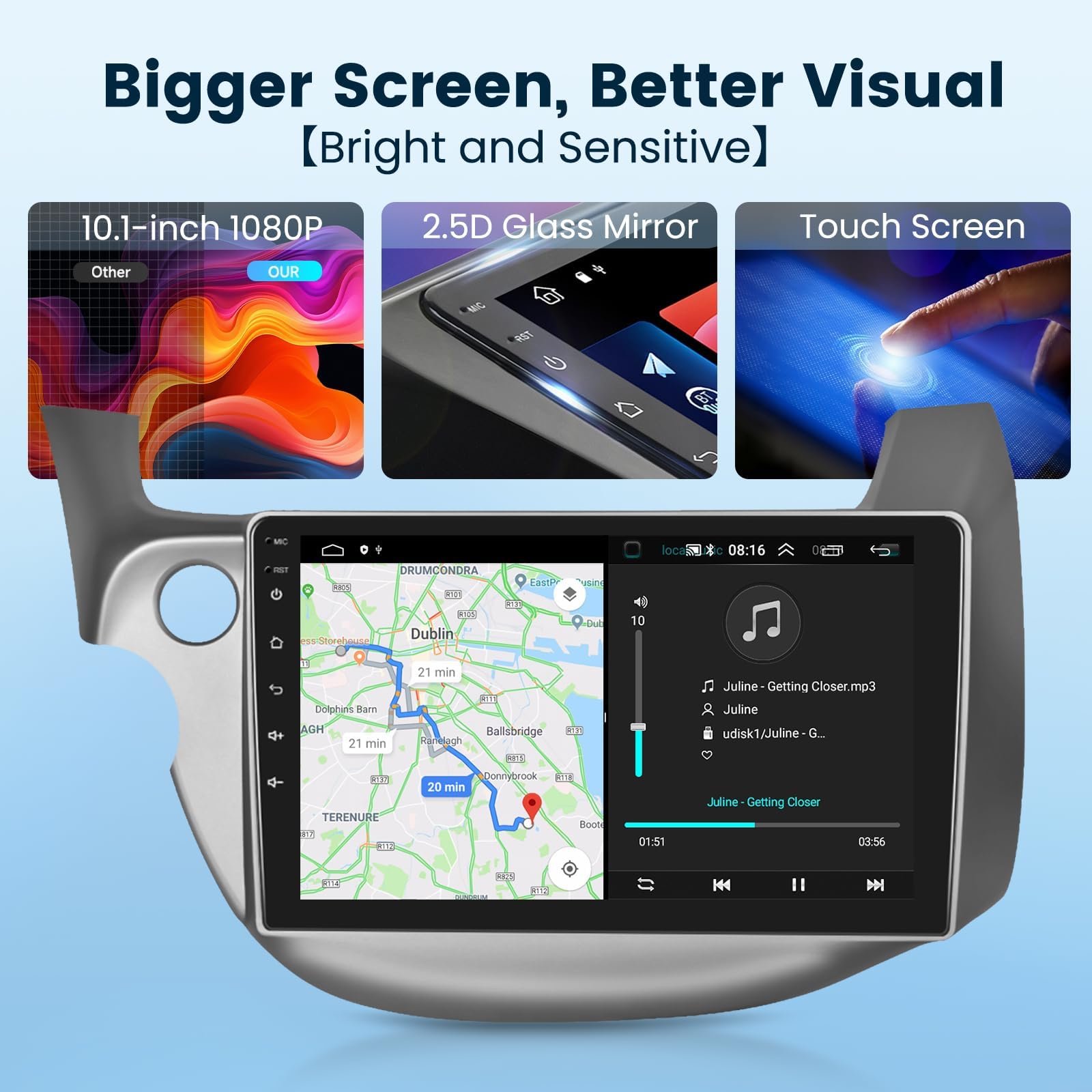 2008-2013 Honda Fit Android Car Stereo with Wireless CarPlay & Android Auto - 10.1