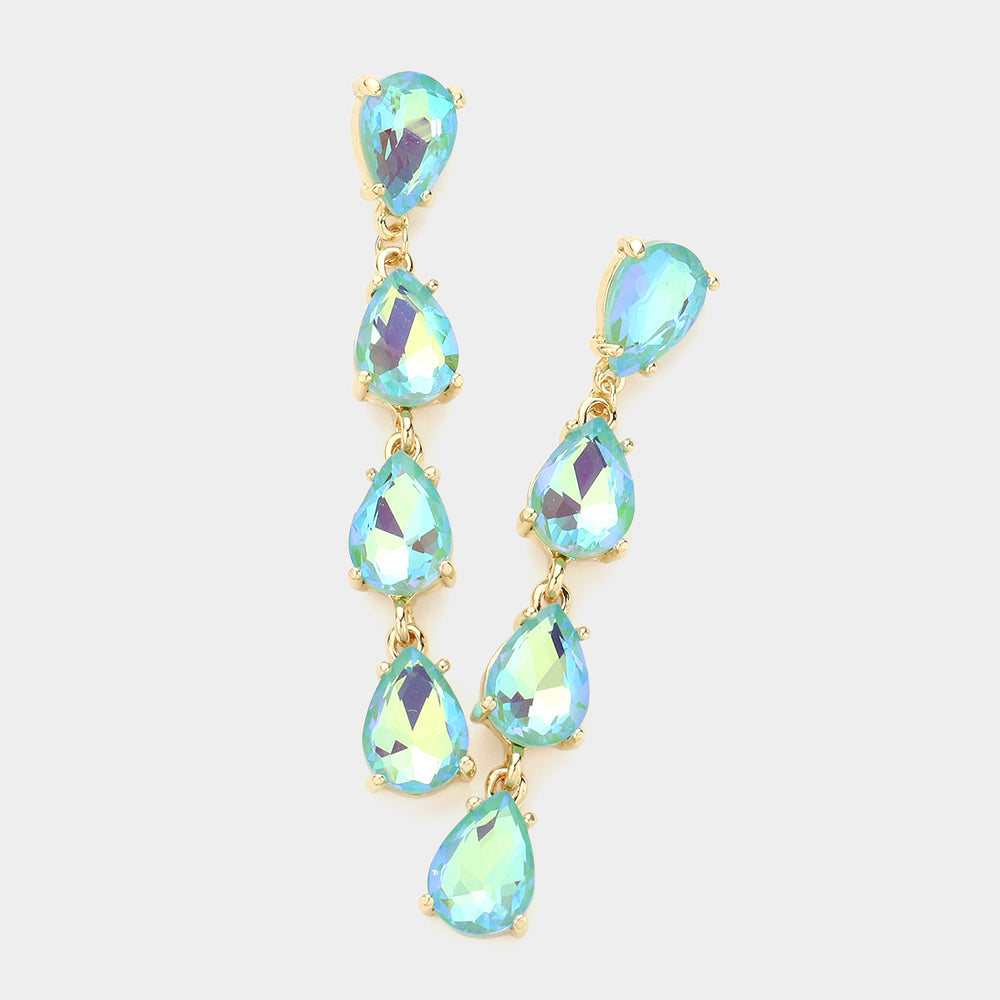 Elegant Mint AB Multi Teardrop Dangle Pageant Earrings for Women - Sparkling Headshot Jewelry for Competition & Photography - Perfect for Pageants, Prom, Weddings & Special Occasions