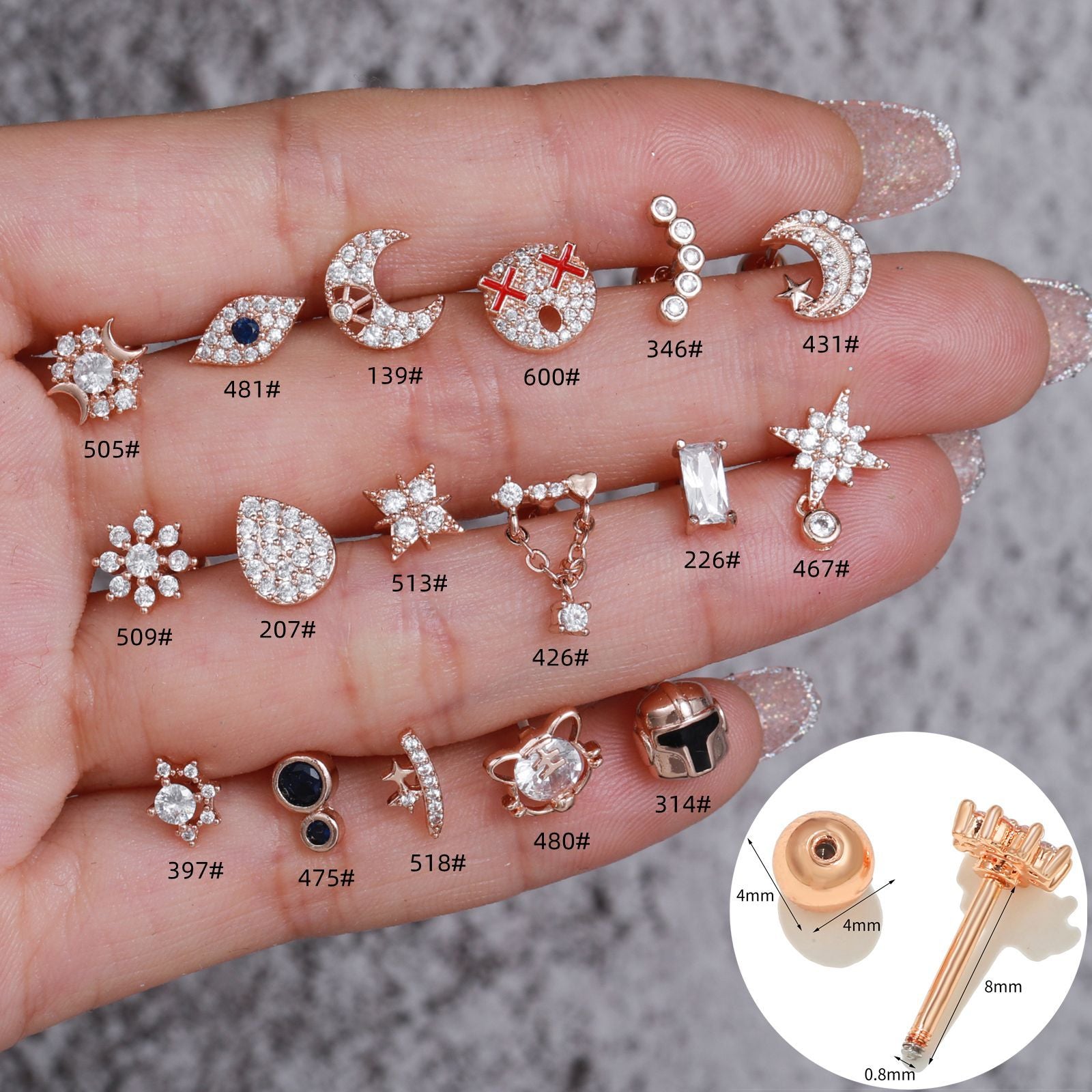 20G Rose Gold Cartilage Tiny Stud Emoji Tragus Piercings - Dainty Earrings for Helix, Daith, Conch | Perfect for Everyday Wear & Special Occasions