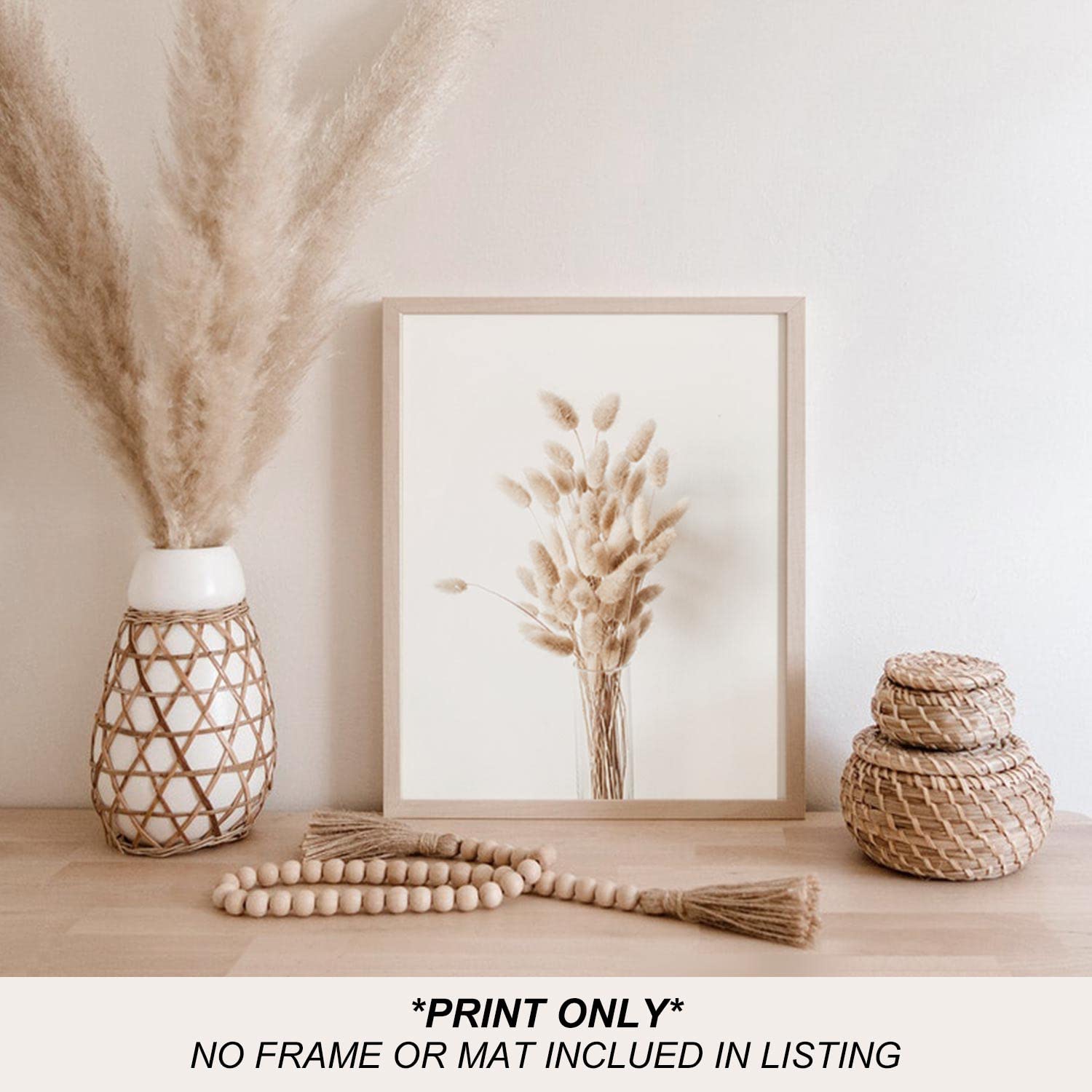 Boho Wall Art Set of 4 - 8x10in Pampas Grass Prints for Farmhouse Decor | Neutral Botanical Decorations for Bedroom, Bathroom & Kitchen | Fall Home Aesthetic (UNFRAMED) | Perfect for Boho Chic, Rustic & Modern Interior Design