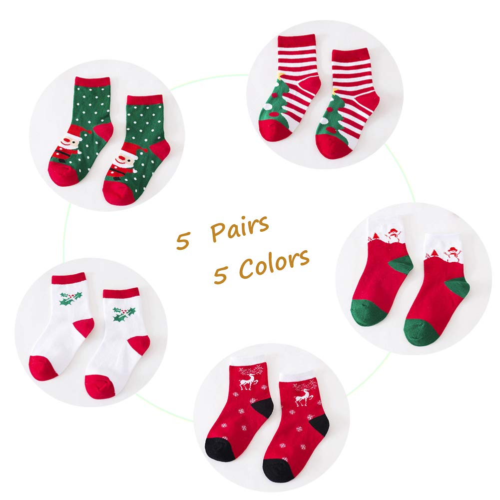 Christmas Socks for Kids - 5 Pairs Holiday Themed Children's Socks for Boys & Girls - Perfect Christmas Gift & Stocking Stuffer for Family Gatherings & Winter Celebrations
