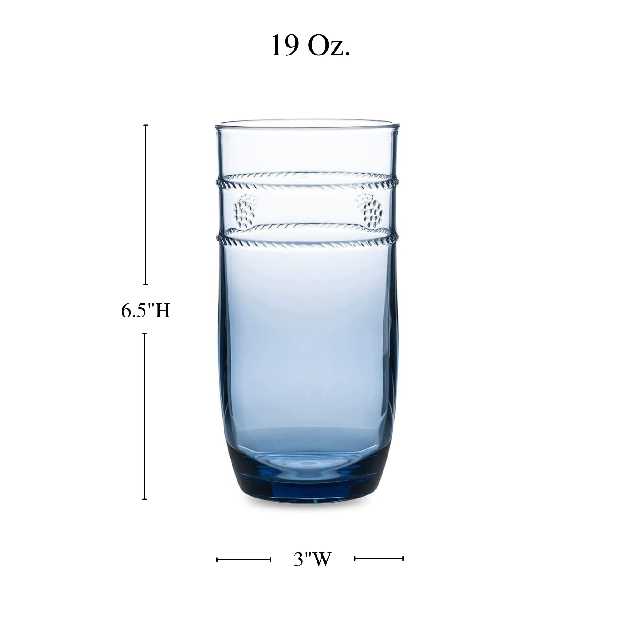 Juliska Dark Blue Isabella Large Acrylic Beverage Glass - Clear Embossed Drinking Cup for Wine, Cocktails & Iced Tea - Perfect for Parties, Weddings & Home Entertaining