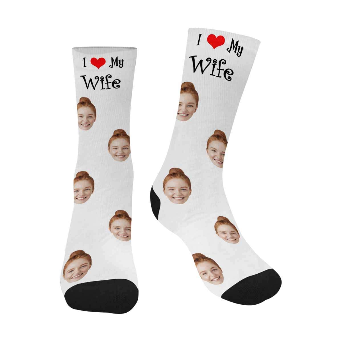 Custom Personalized Face Socks for Men - I Love My Wife Couple Gift - Valentine's Day Present for Him - Perfect for Anniversaries, Romantic Gifts & Special Occasions