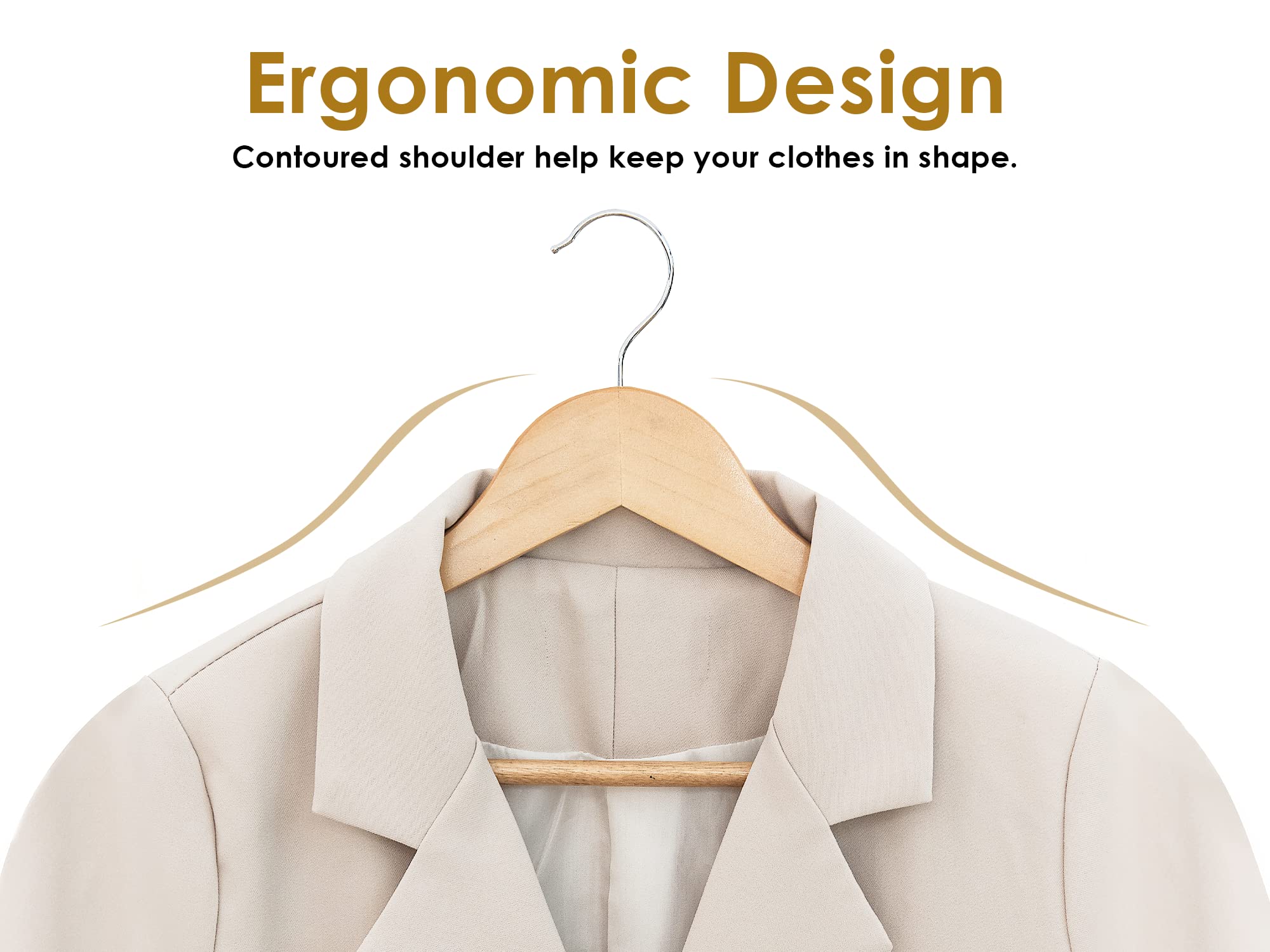 Premium Wooden Clothes Hangers 20-Pack - Natural Finish Coat Hangers for Shirts, Jackets, Pants & Suits - Space-Saving Closet Organizer for Home & Retail Use