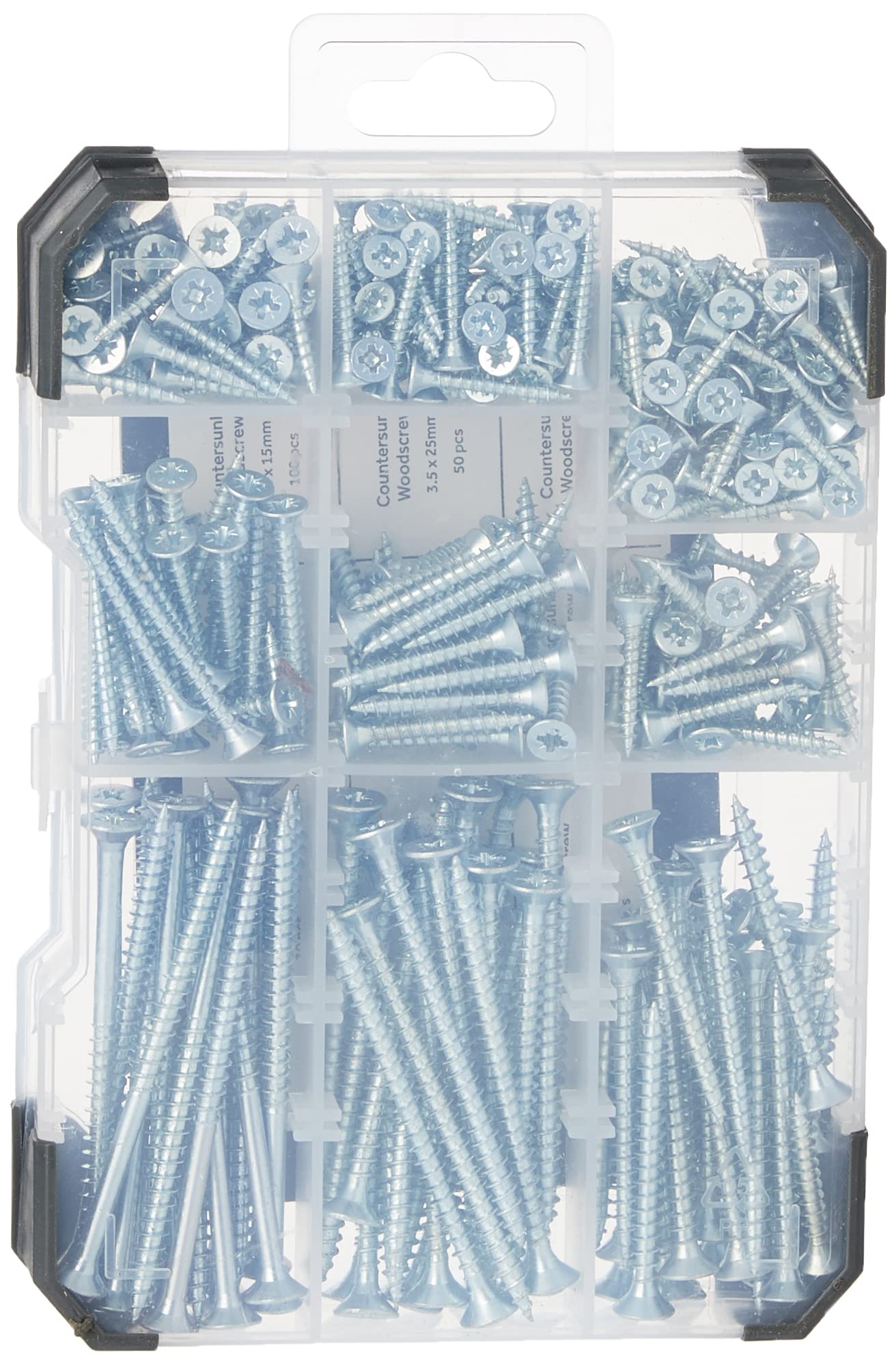 370 Countersunk Silver Woodscrews - 355pcs Mixed Tray for Woodworking, Furniture Assembly & DIY Projects | Rust-Resistant Fasteners for Cabinets, Decks & Home Repairs