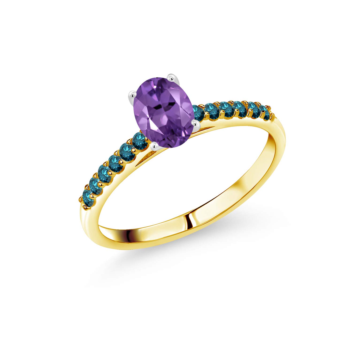 0.95 Ct Natural Purple Amethyst & Blue Diamond Ring in 10K Yellow Gold with White Gold Prongs | Elegant Jewelry for Women, Perfect for Weddings, Anniversaries & Special Occasions
