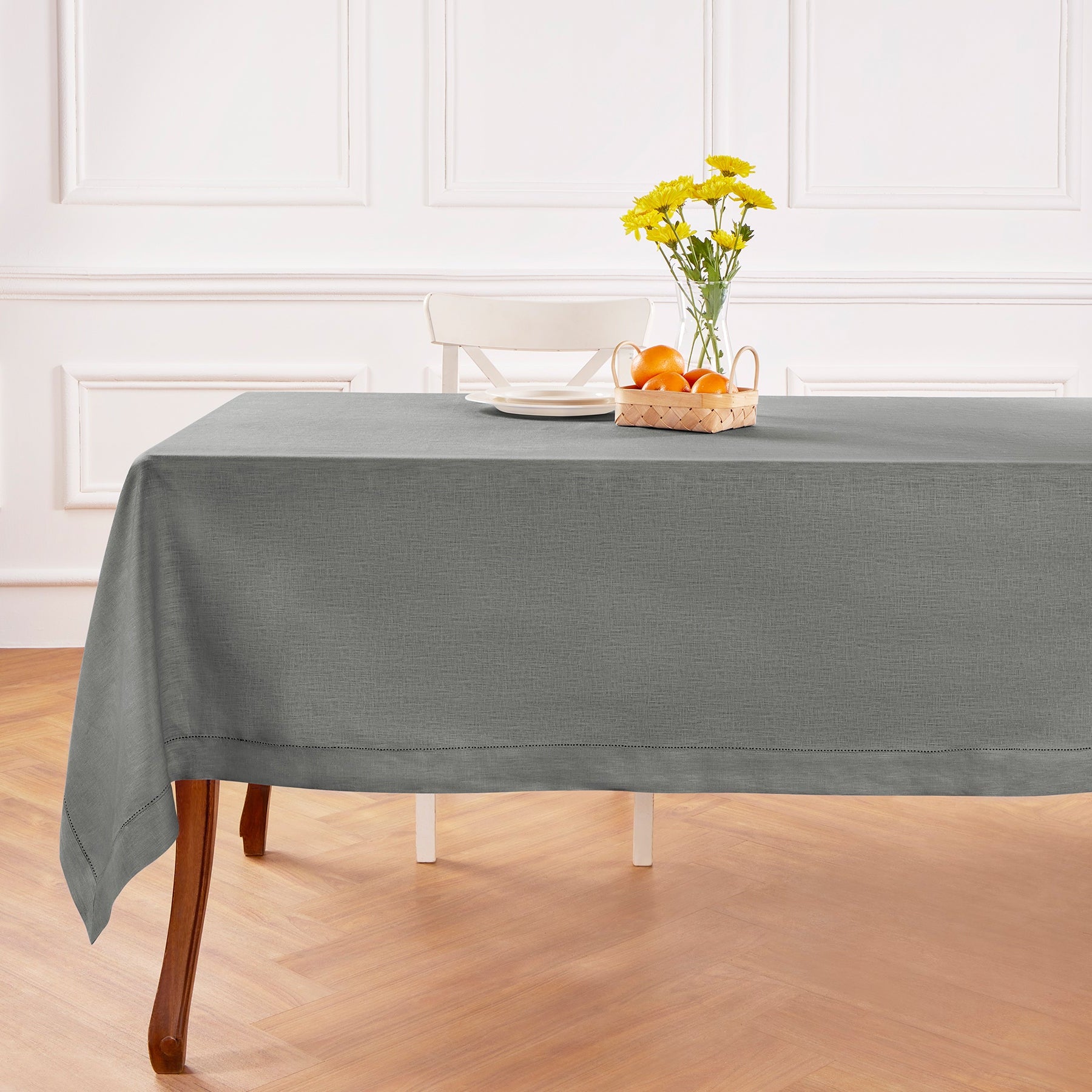 Elegant Classic Hemstitch Tablecloth - Premium Cotton Linen Dining Table Cover for Formal Dinners & Special Occasions