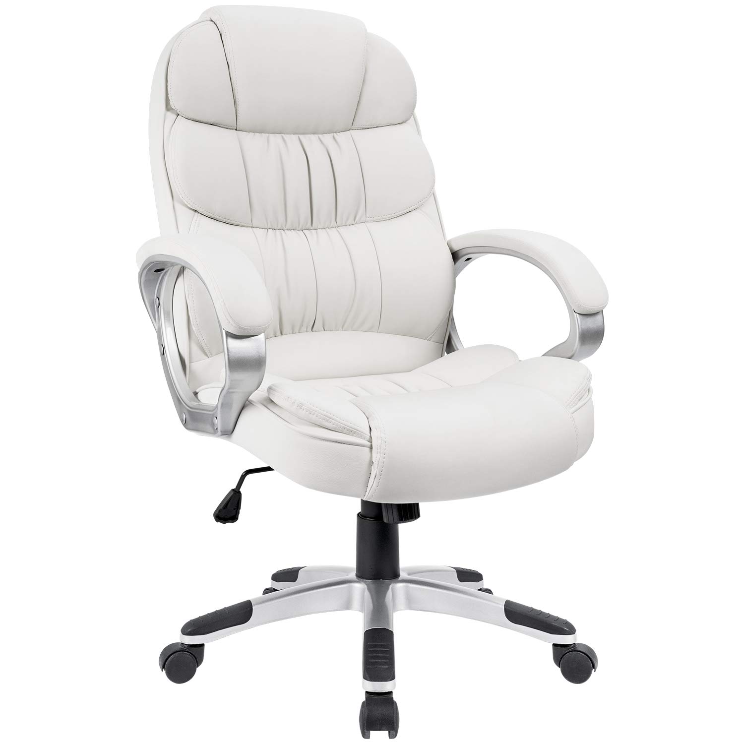 Homall High Back Office Chair - Ergonomic PU Leather Executive Desk Chair with Adjustable Height, Swivel Base, Padded Armrests & Lumbar Support for Home & Office Workspace (White) - Perfect for Long Hours Computer Work, Gaming & Conference Rooms